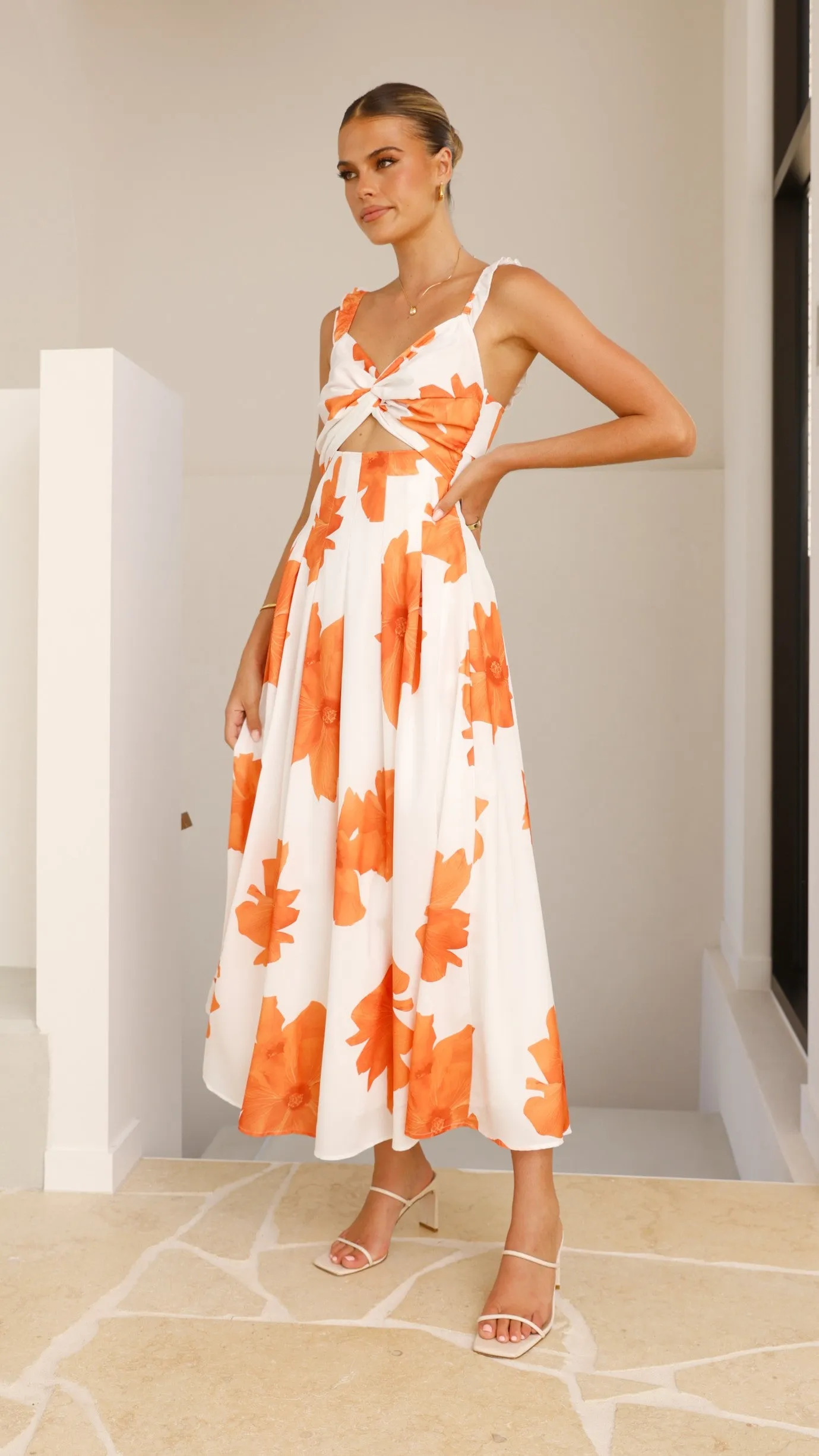 Mina Maxi Dress - White/Orange Floral