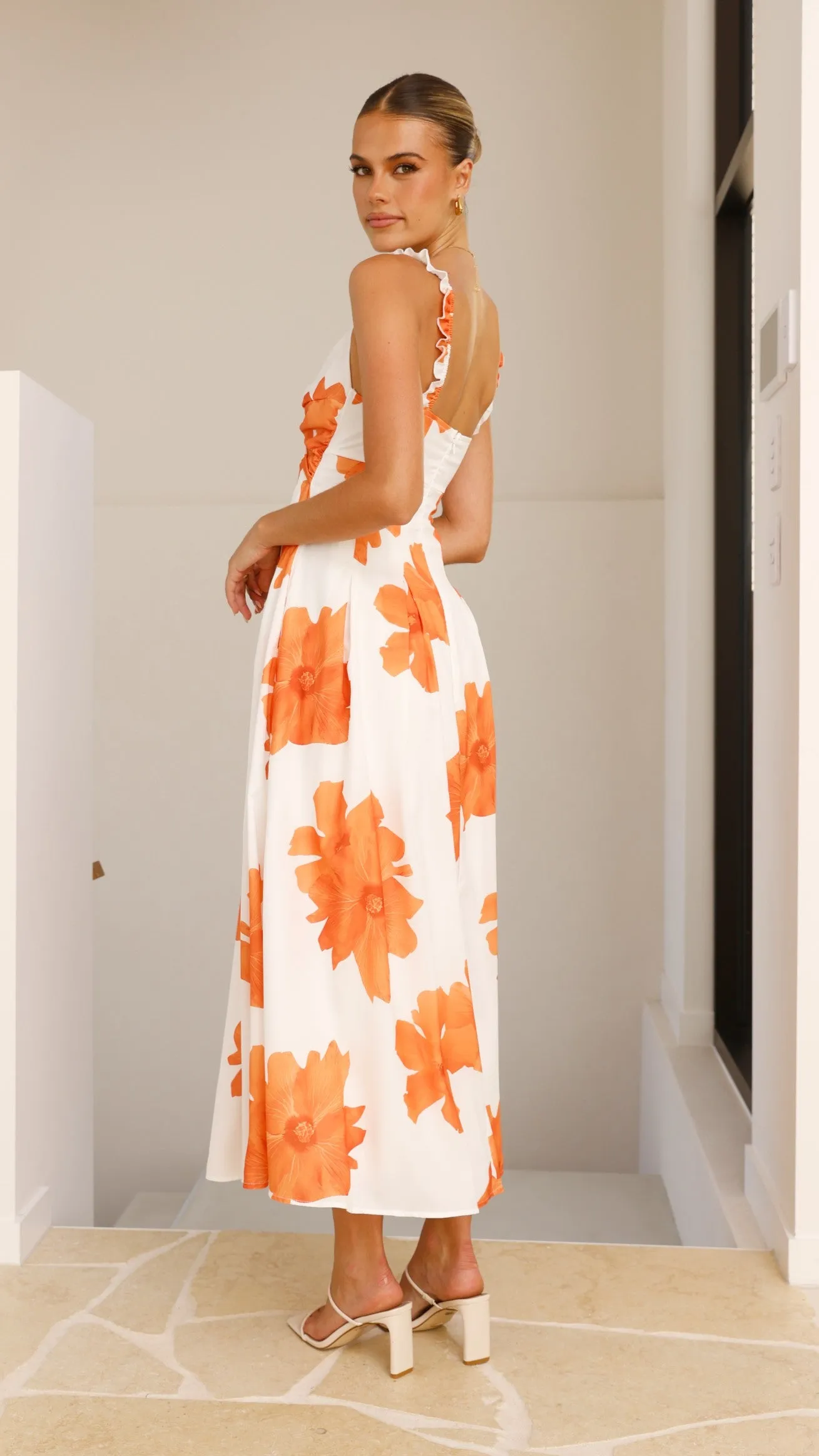 Mina Maxi Dress - White/Orange Floral