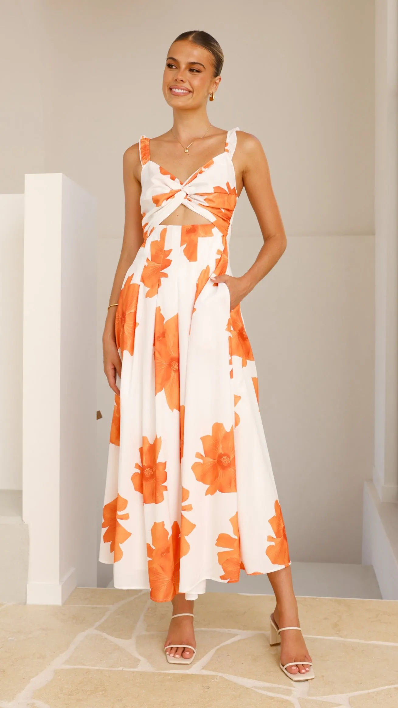 Mina Maxi Dress - White/Orange Floral