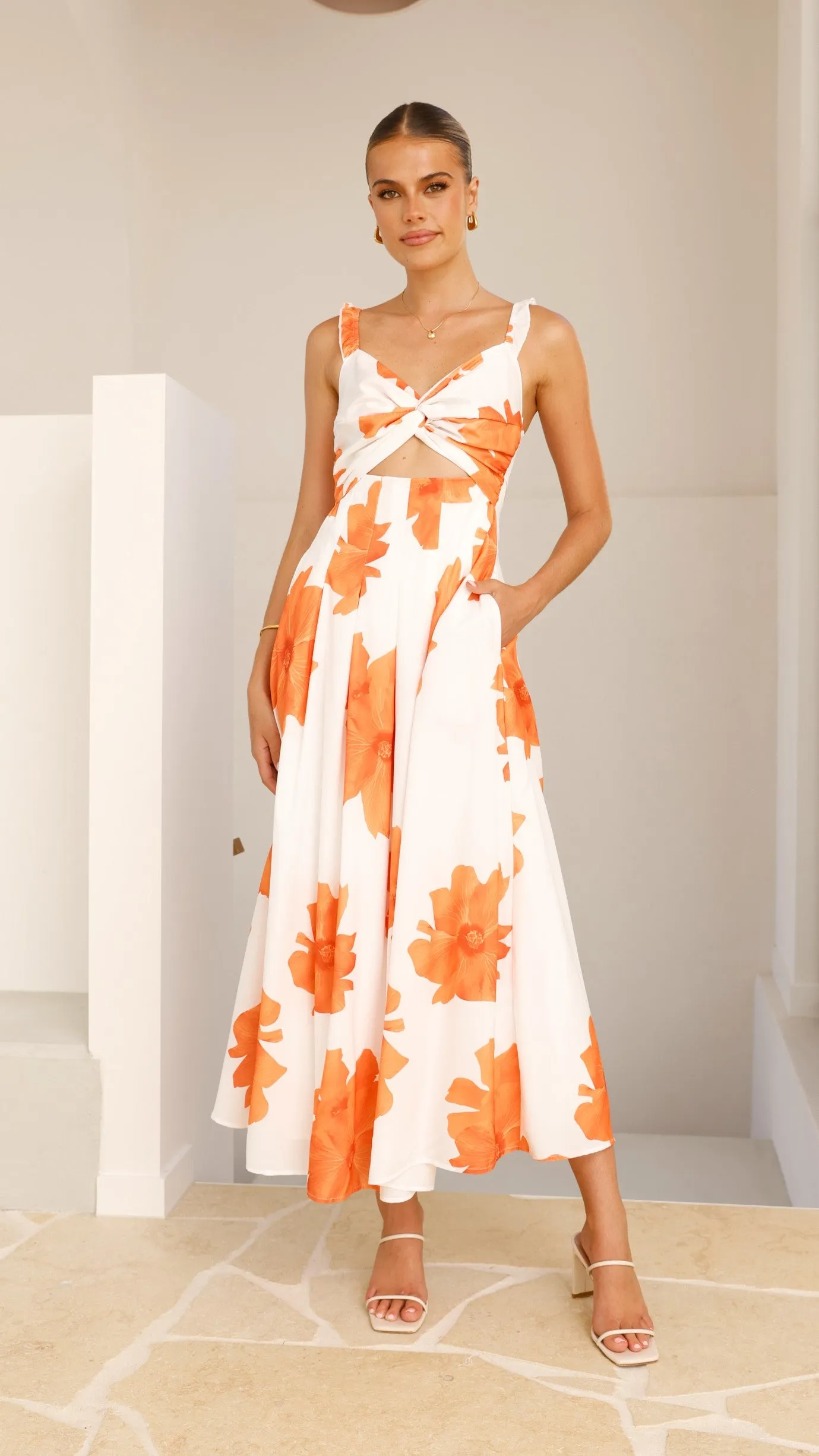 Mina Maxi Dress - White/Orange Floral