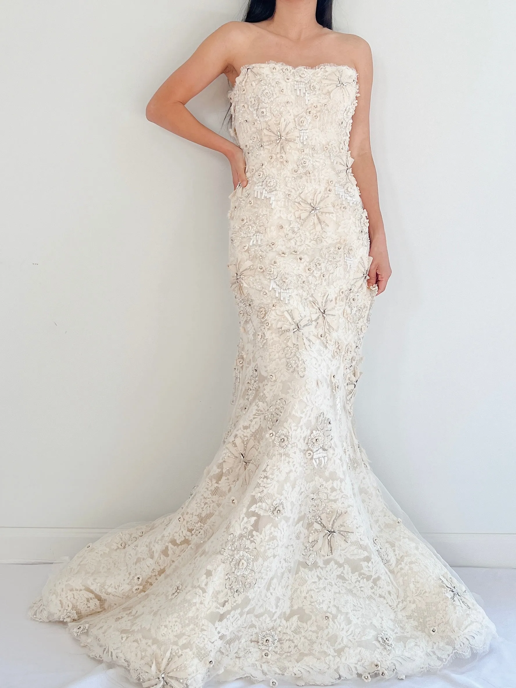 Monique Llhuilier 3D Lace Gown - S/4