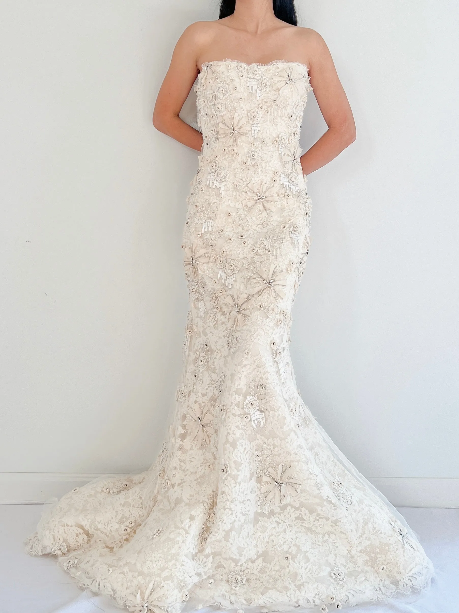 Monique Llhuilier 3D Lace Gown - S/4