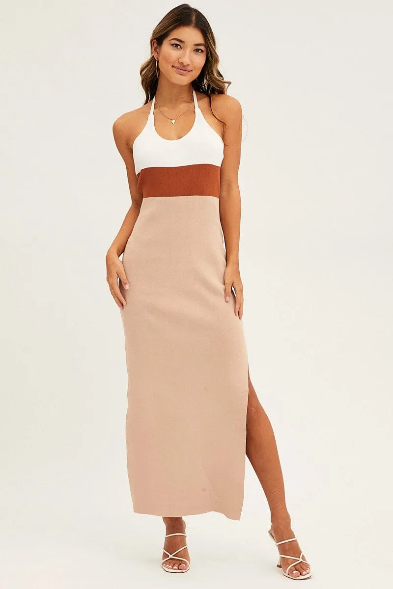 Multi Colorblock Kint Midi Dress