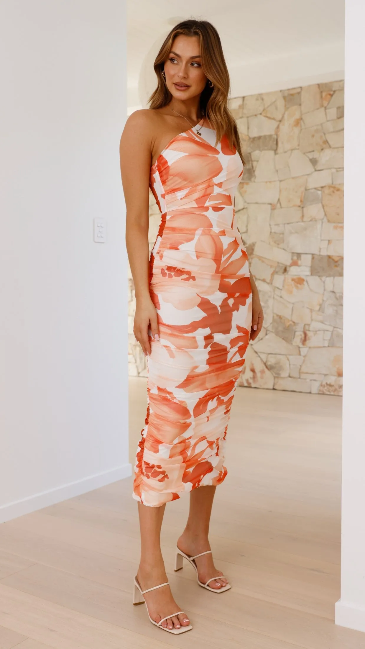 Natalia Midi Dress - Orange Floral