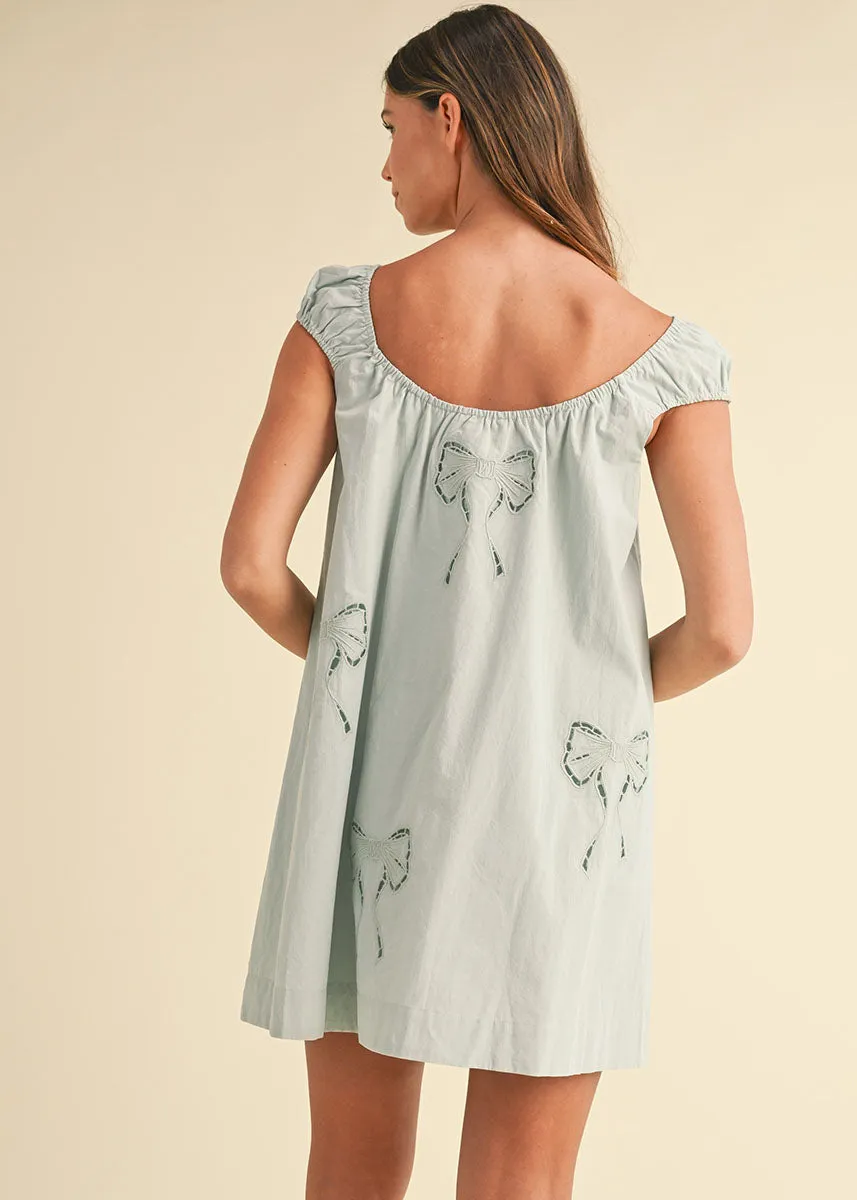 Naya Bow Embroidered Mini Dress - Light Mint