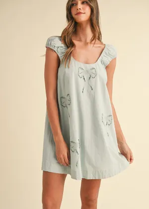 Naya Bow Embroidered Mini Dress - Light Mint