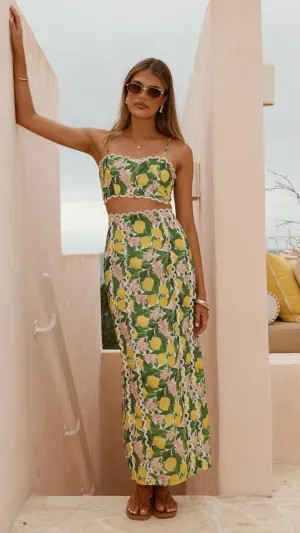 Nova Maxi Skirt - Lemon Print