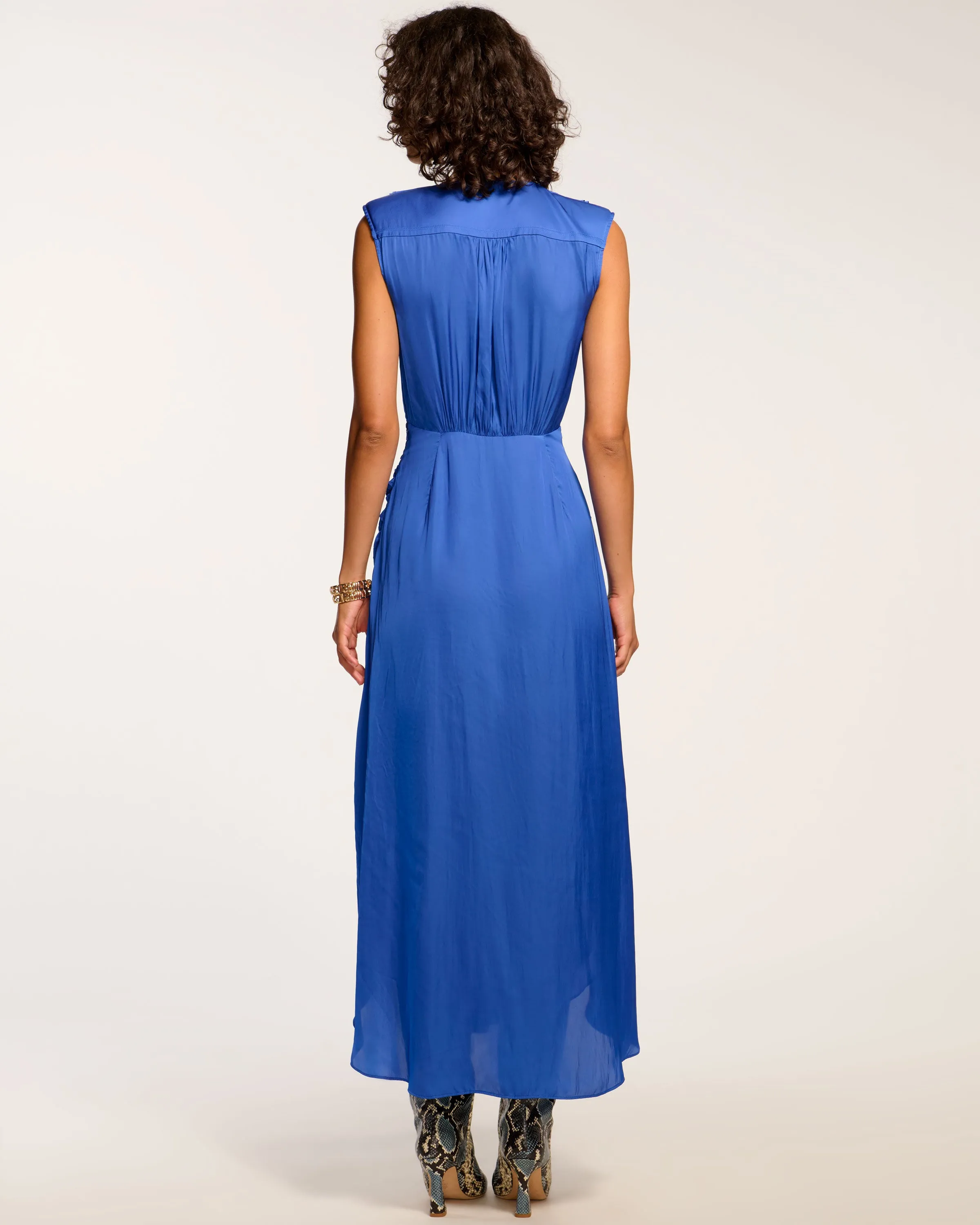 Olive Ruffle V-Neck Midi Dress