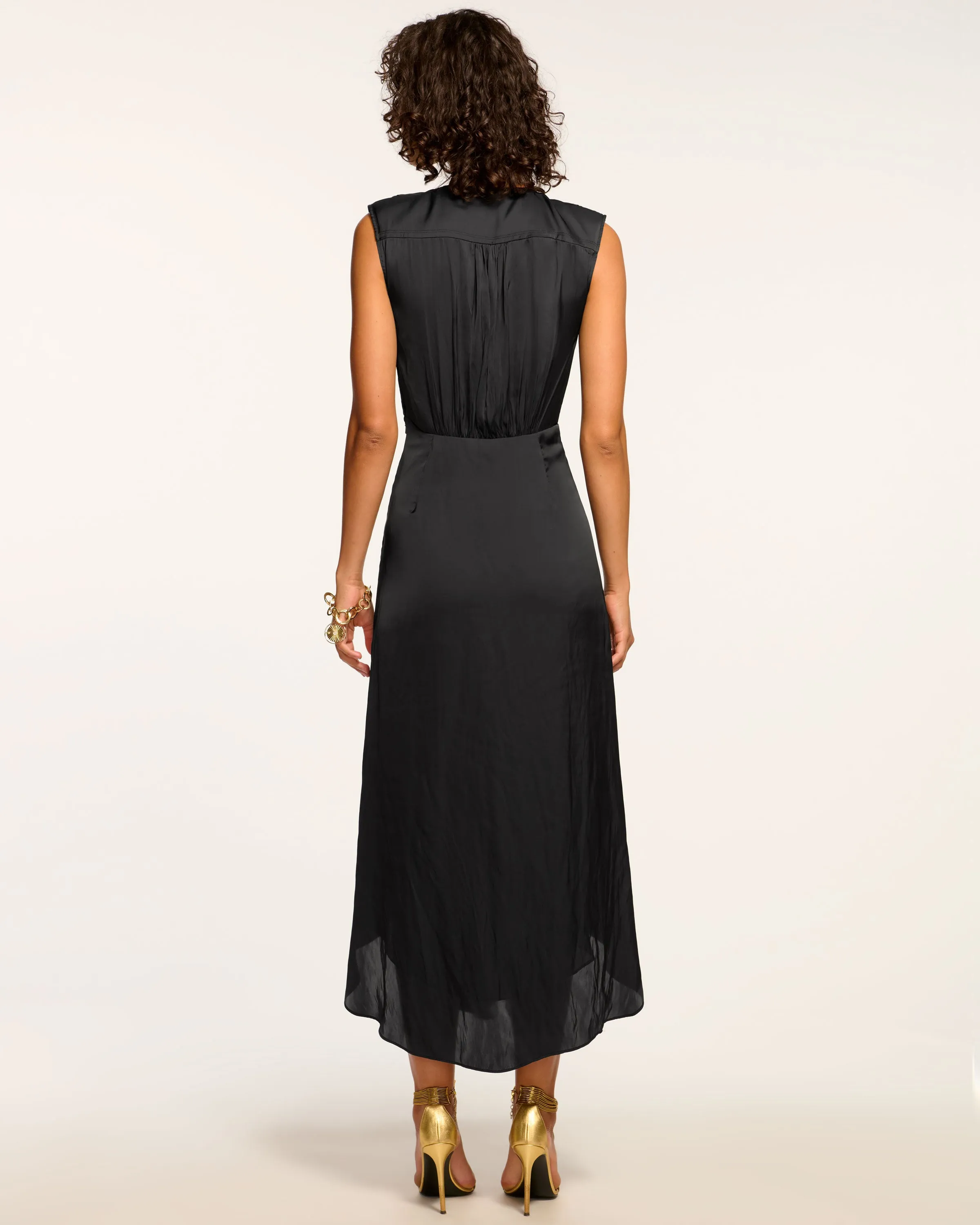 Olive Ruffle V-Neck Midi Dress