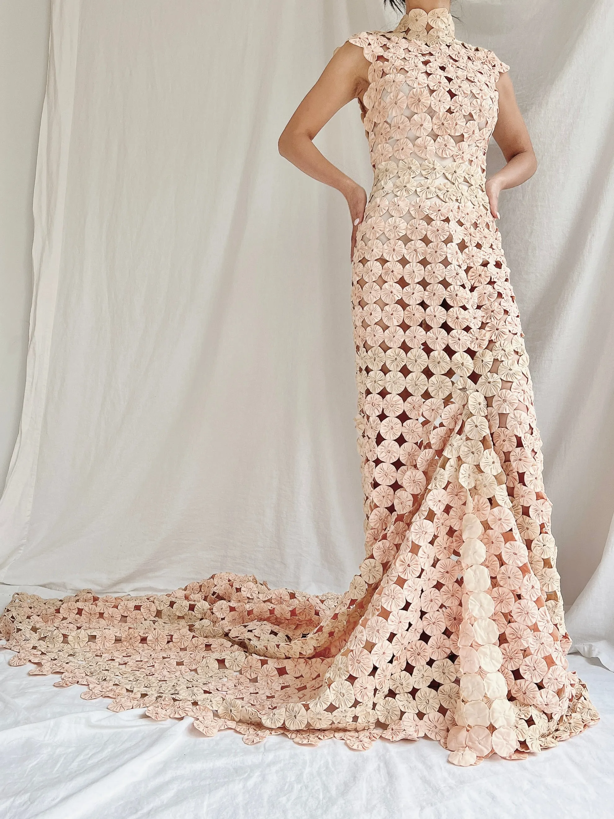 OOAK Dusty Pink/Cream Yo-yo Dress - S/6