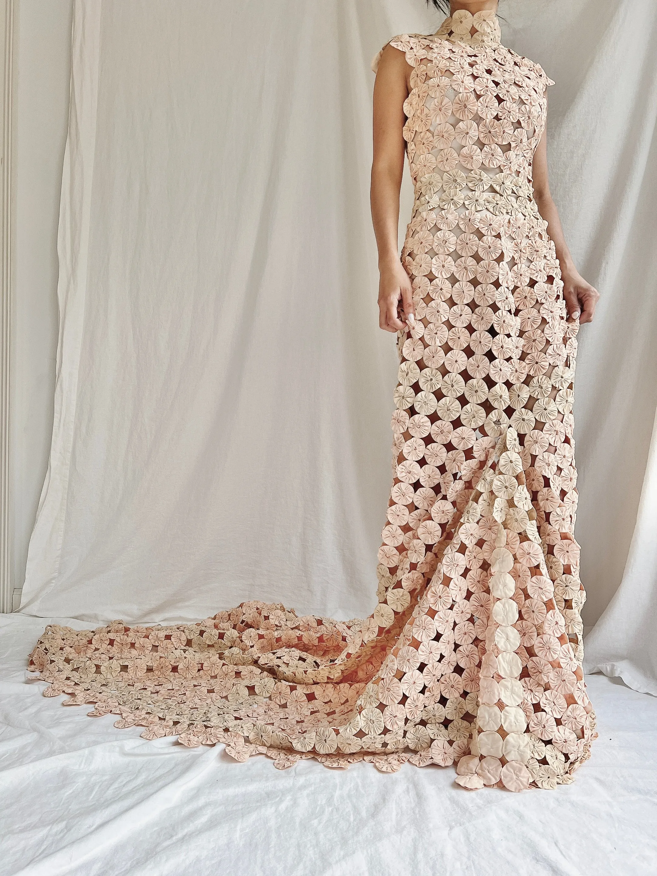 OOAK Dusty Pink/Cream Yo-yo Dress - S/6