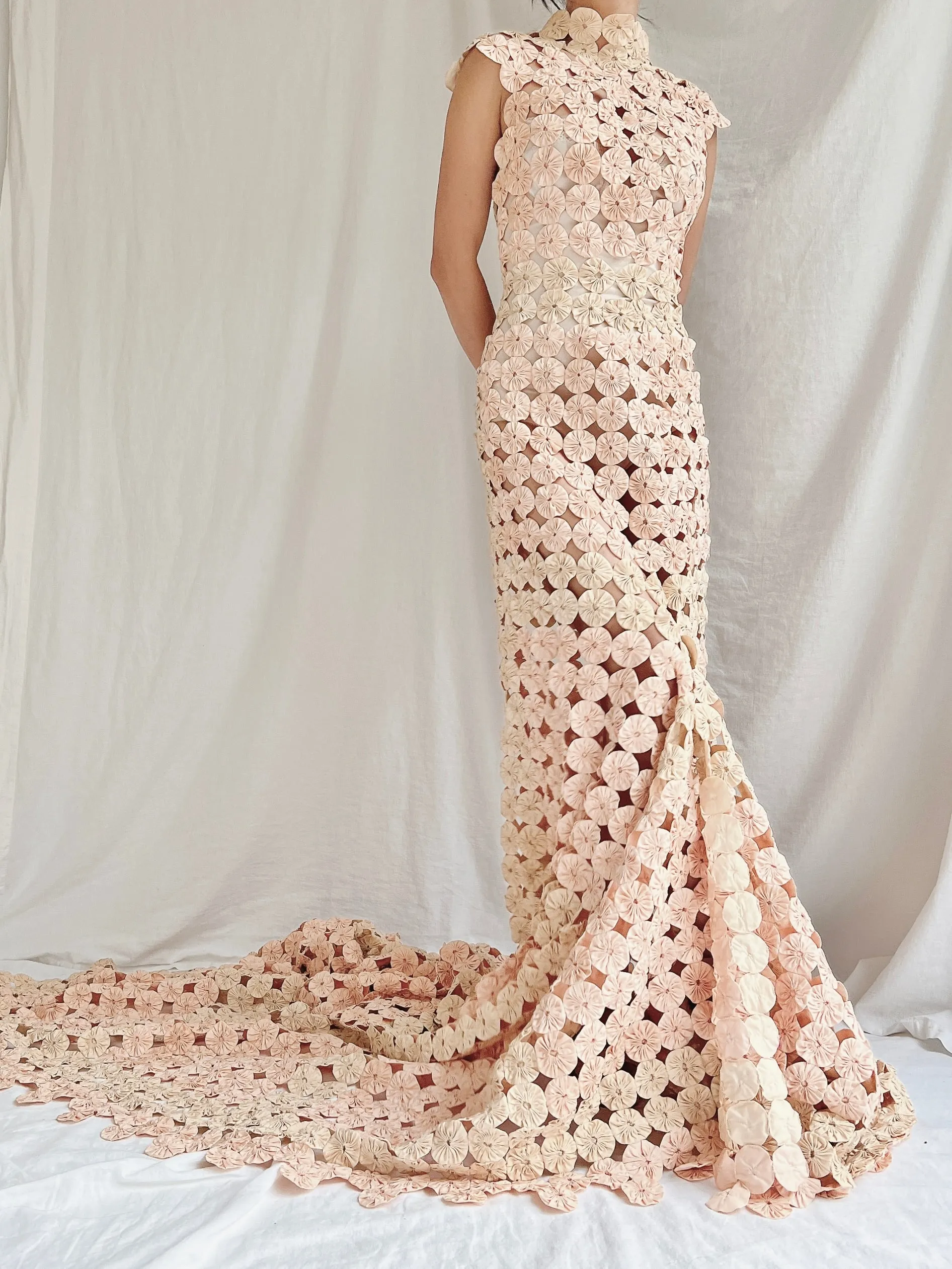 OOAK Dusty Pink/Cream Yo-yo Dress - S/6