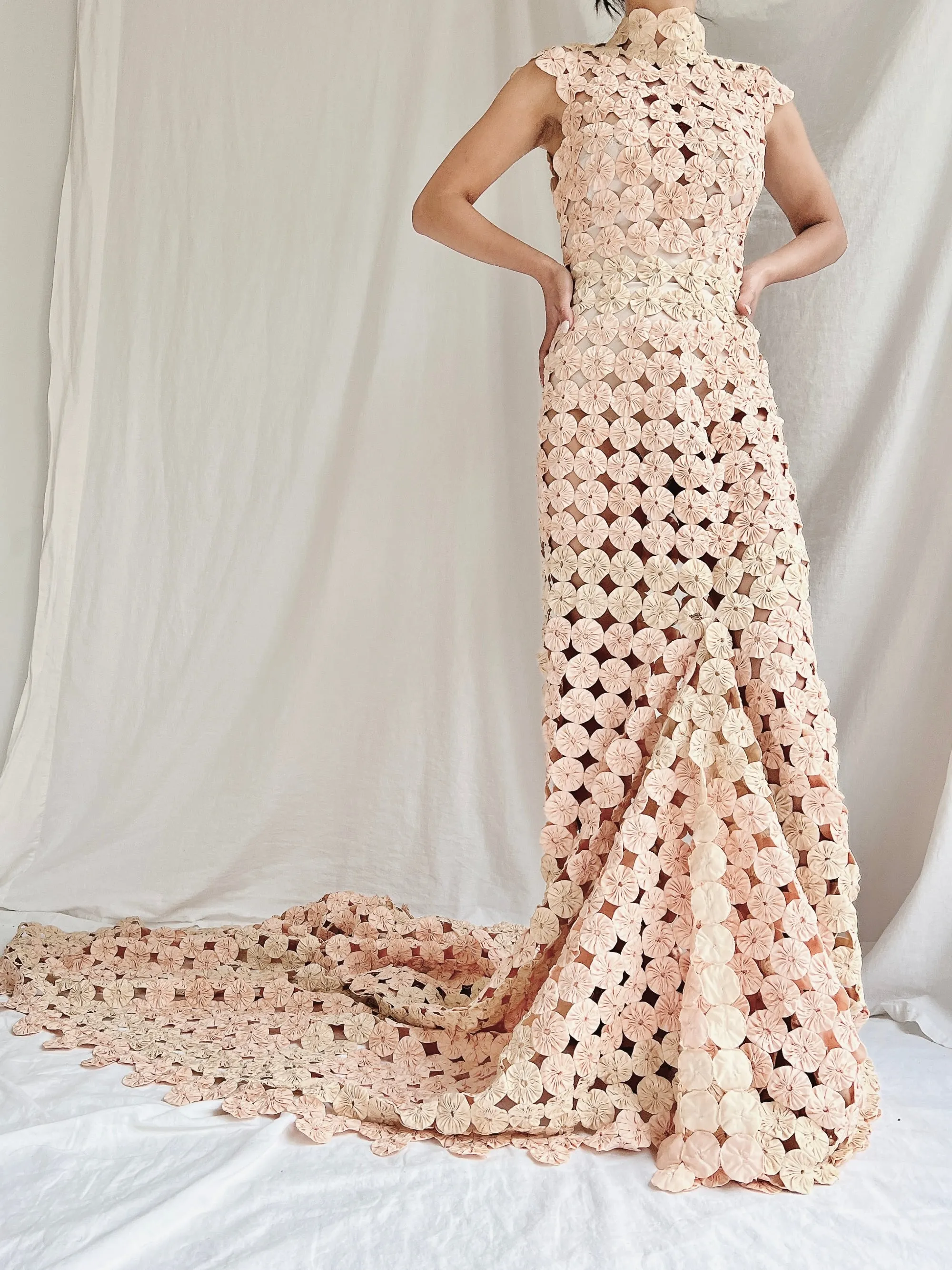 OOAK Dusty Pink/Cream Yo-yo Dress - S/6
