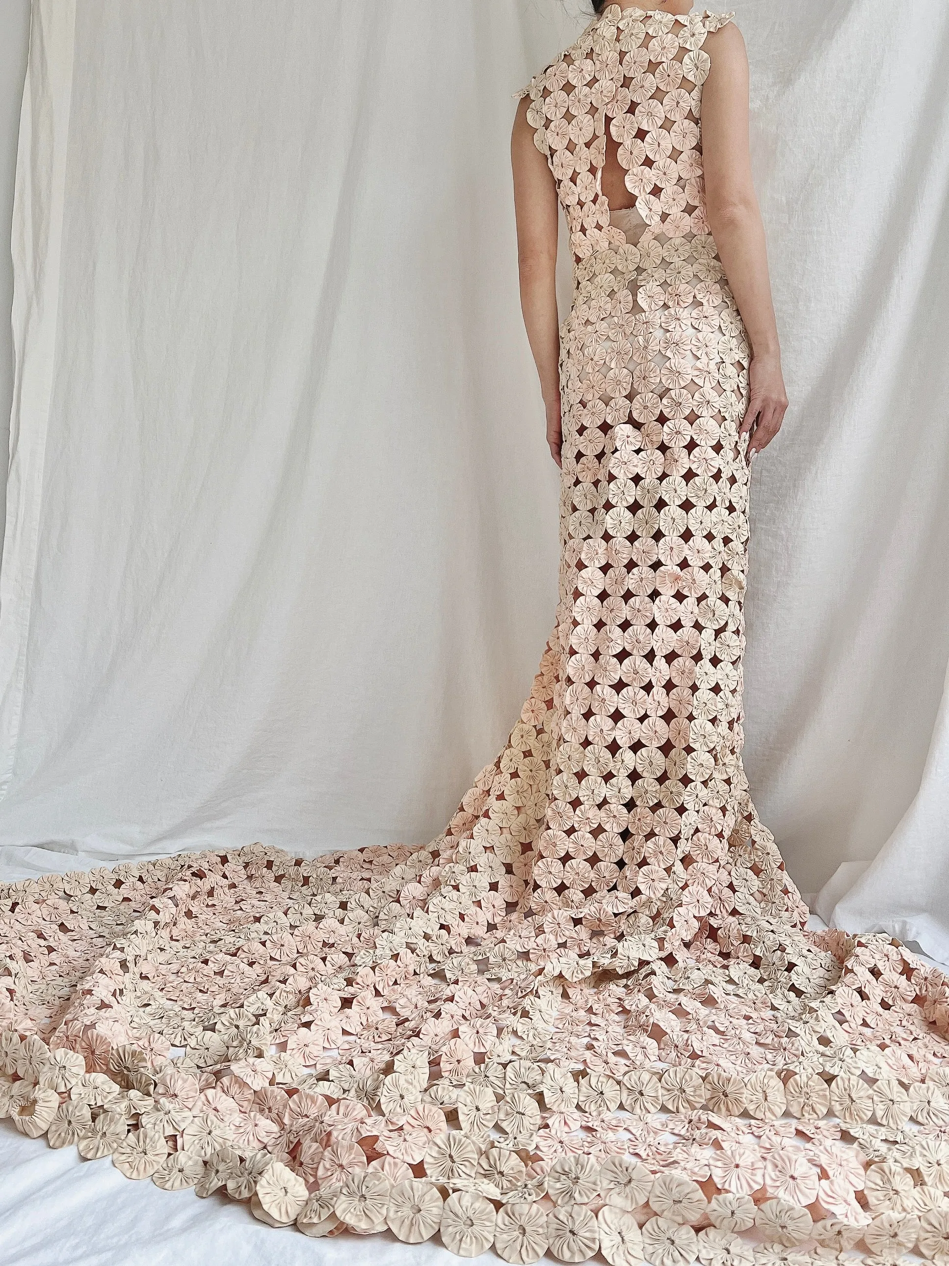 OOAK Dusty Pink/Cream Yo-yo Dress - S/6