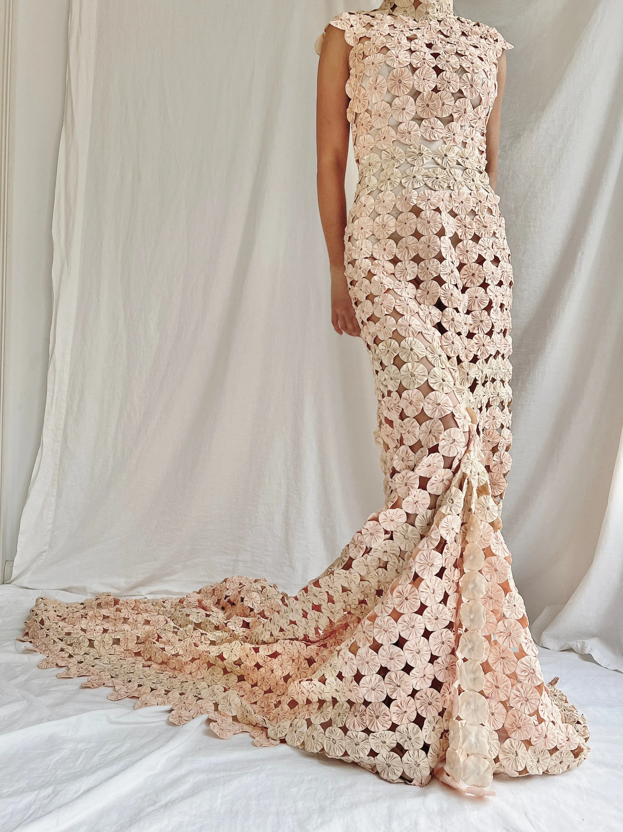 OOAK Dusty Pink/Cream Yo-yo Dress - S/6