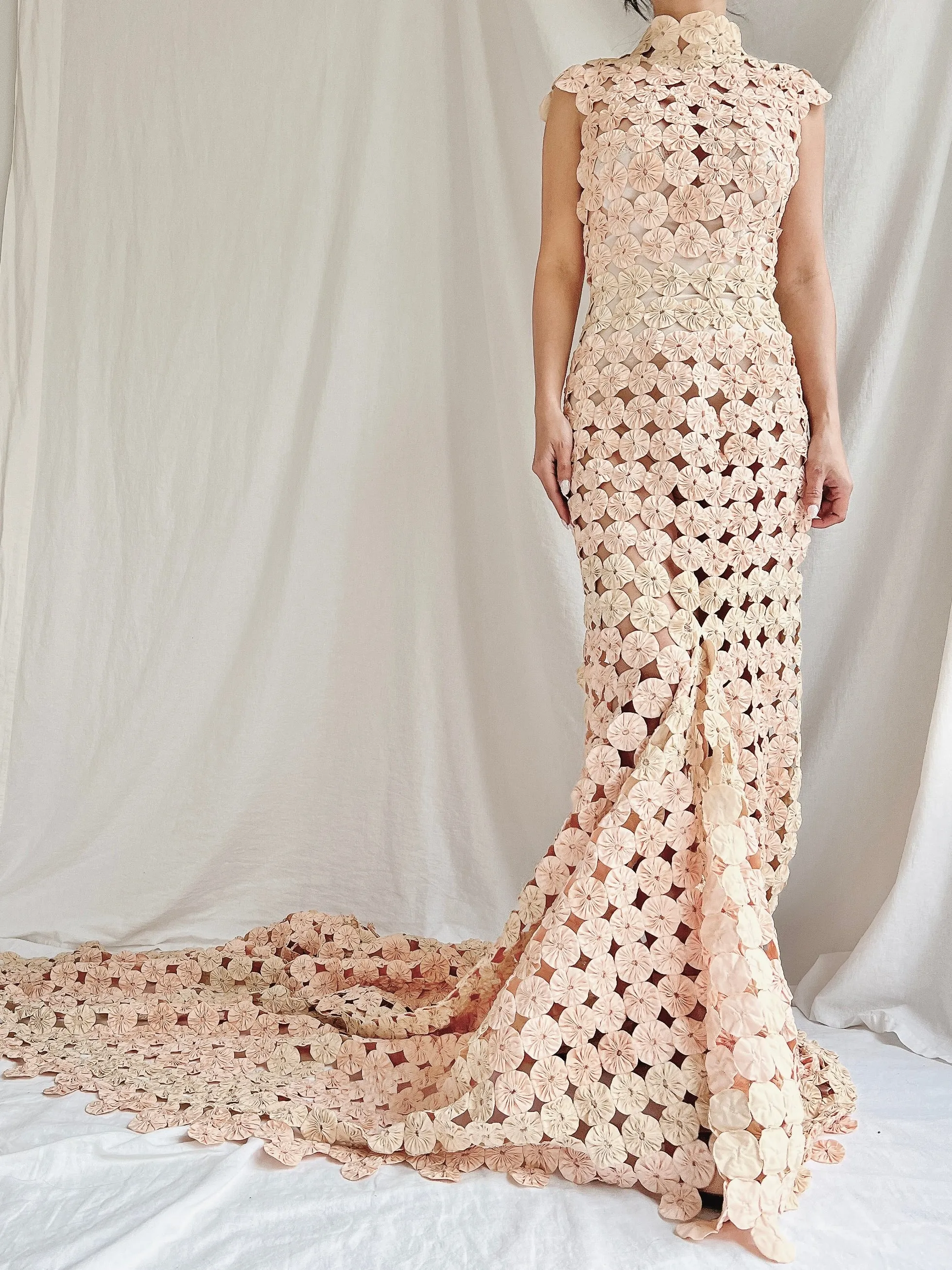 OOAK Dusty Pink/Cream Yo-yo Dress - S/6