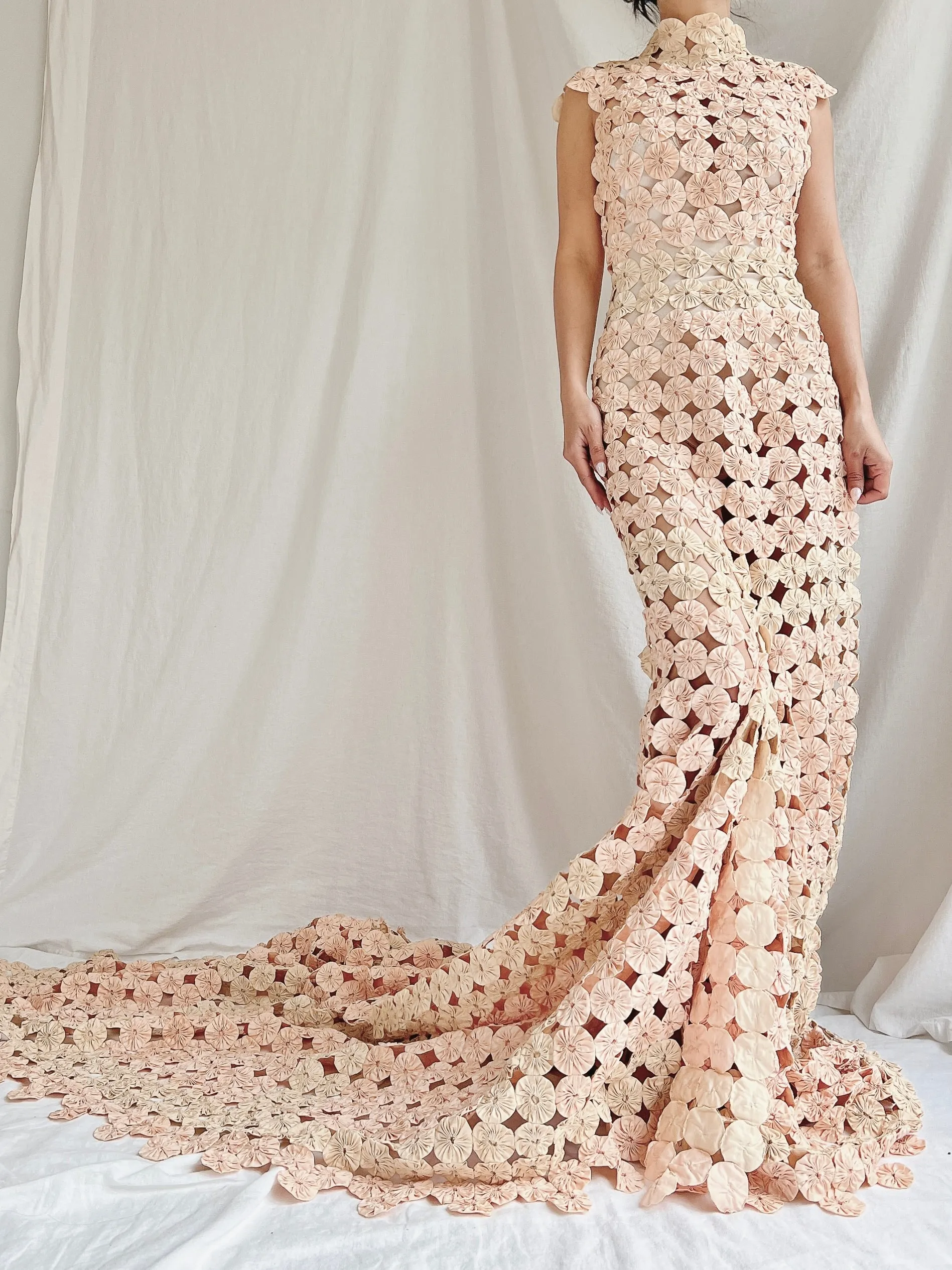 OOAK Dusty Pink/Cream Yo-yo Dress - S/6