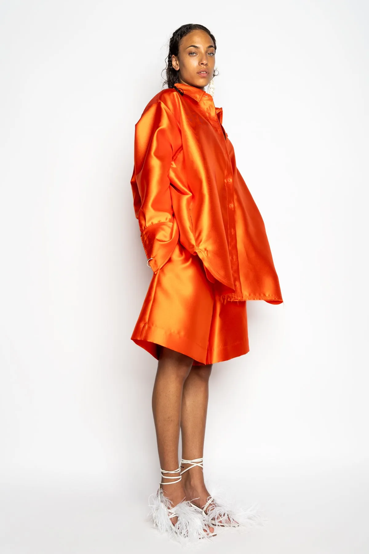 ORANGE SATIN OVERSIZED SHIRT