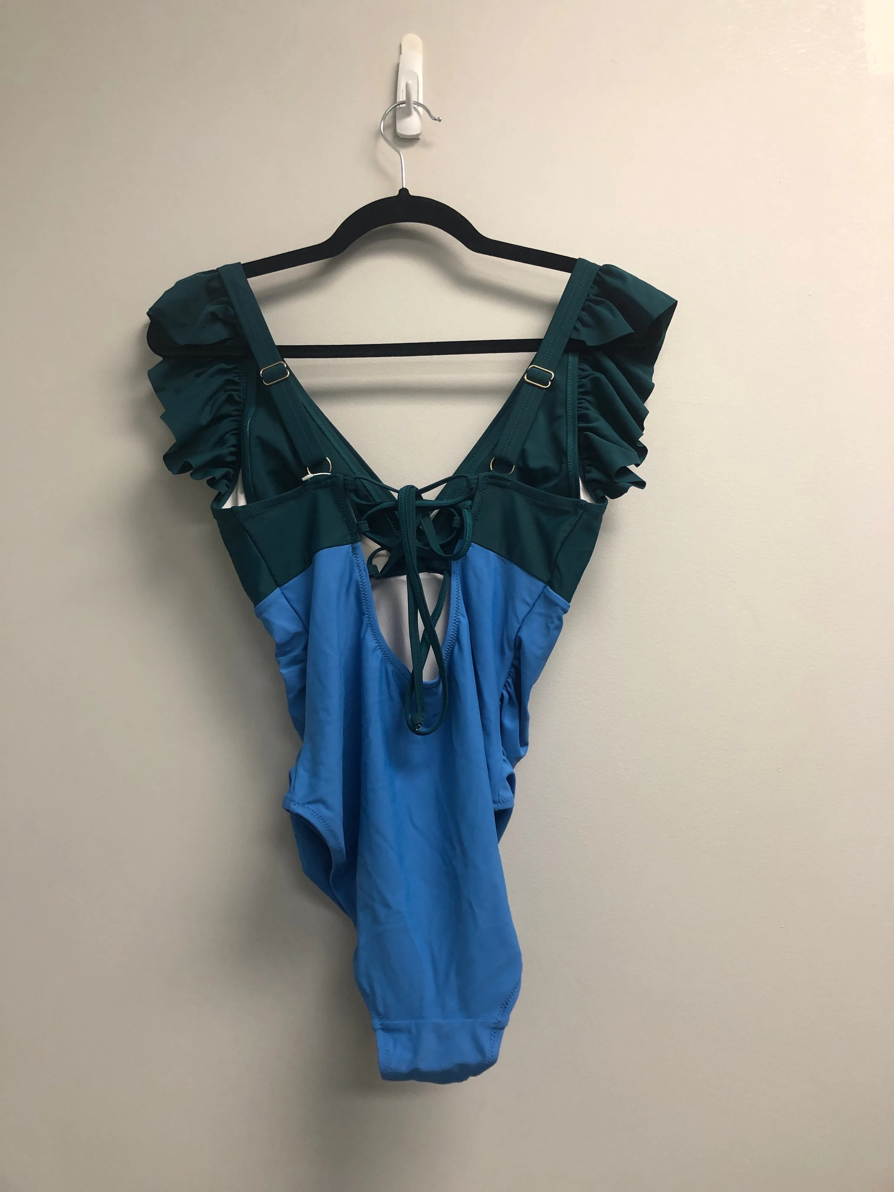 Outlet 7107 - Latched Mama Lace Up Nursing Swim One Piece - Final Sale - Ocean Teal/Surf Blue - Small