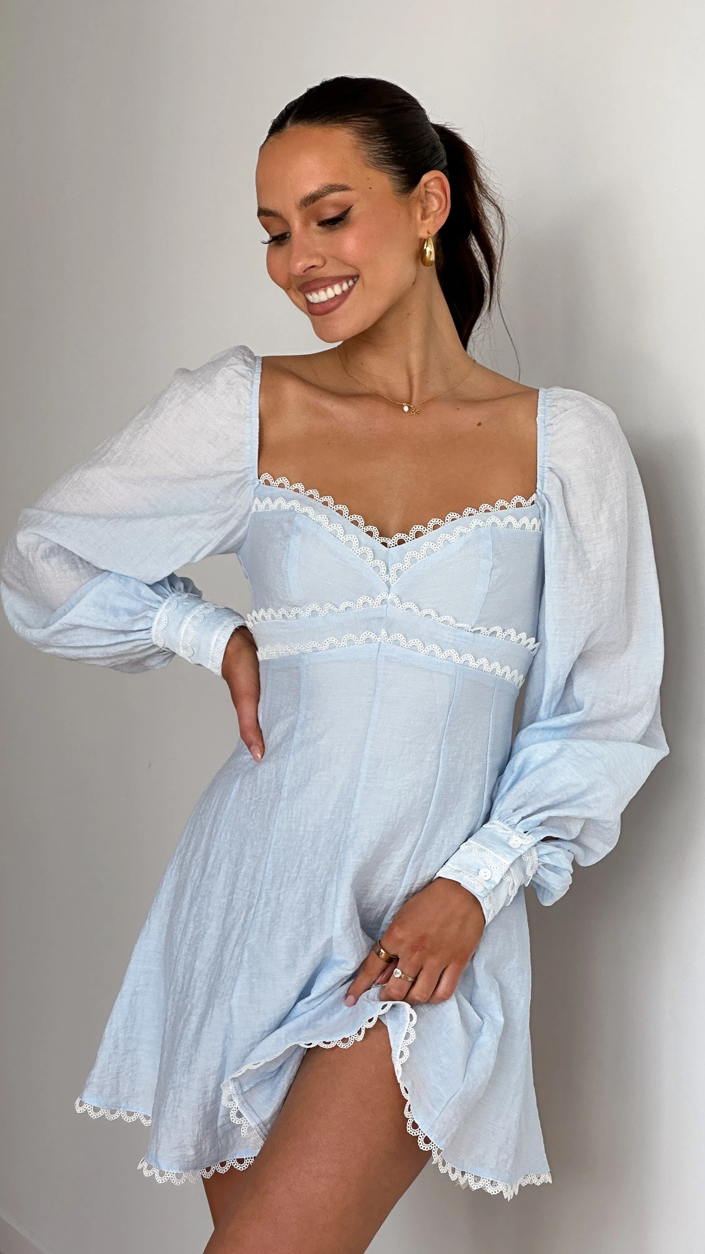 Palmer Long Sleeve Mini Dress - Blue