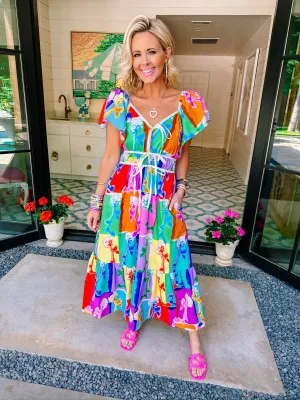 PETAL POP ART COLORFUL MIDI DRESS