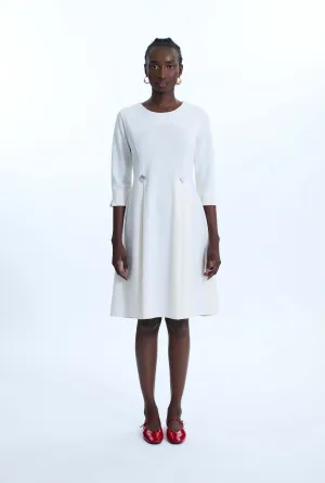 Pin Tuck Button Midi Dress Cream