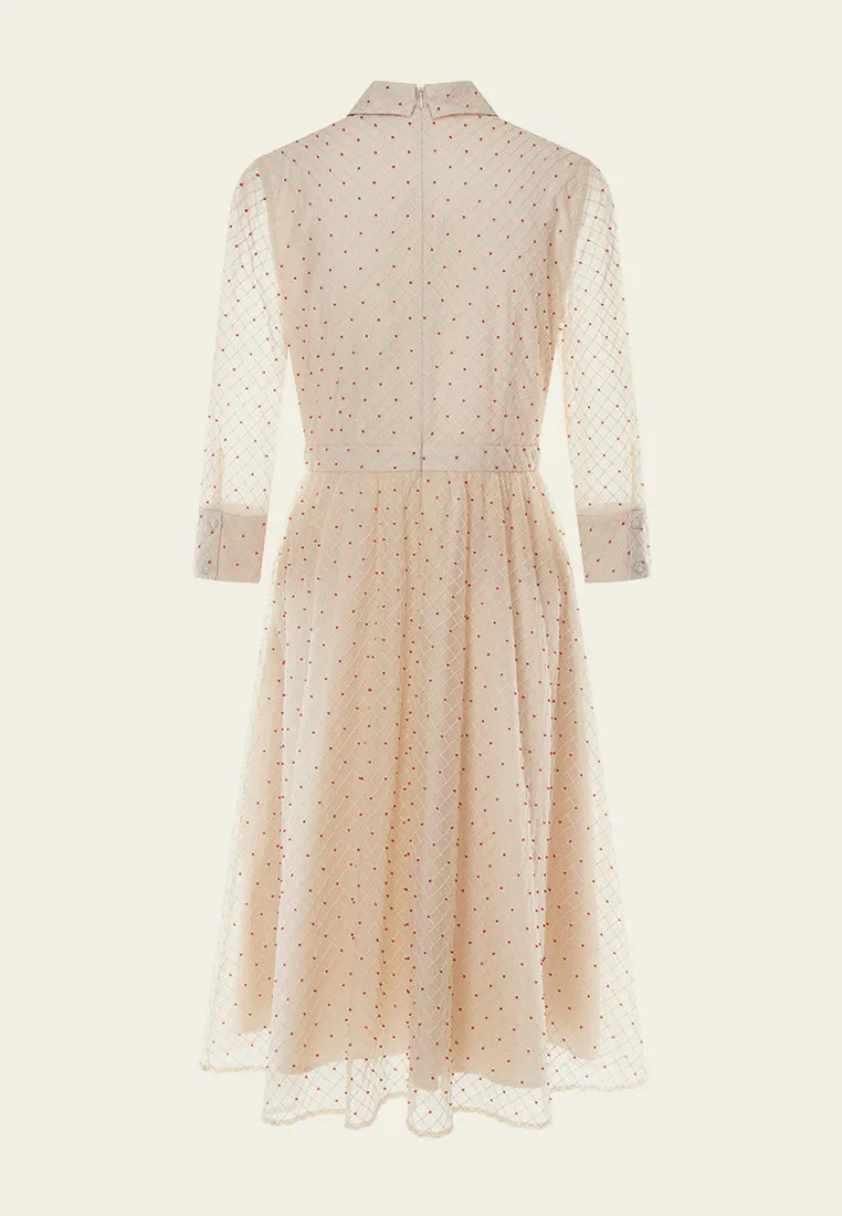 Pink Beaded Detail Collar Dress with Ribbon