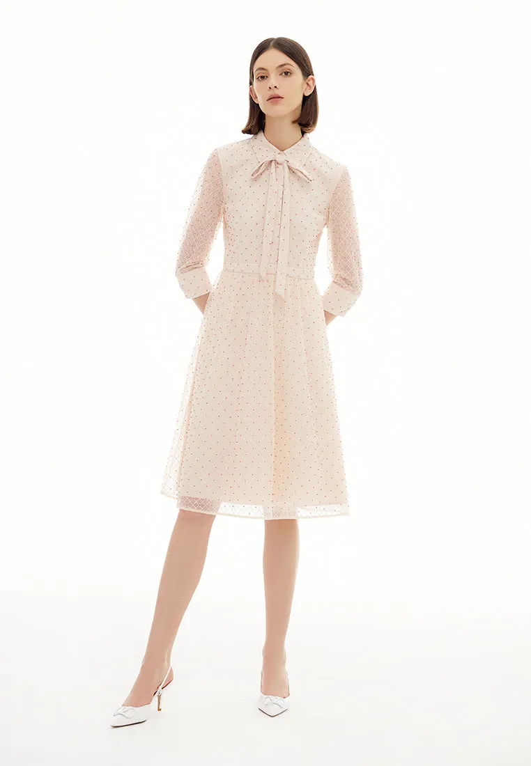 Pink Beaded Detail Collar Dress with Ribbon