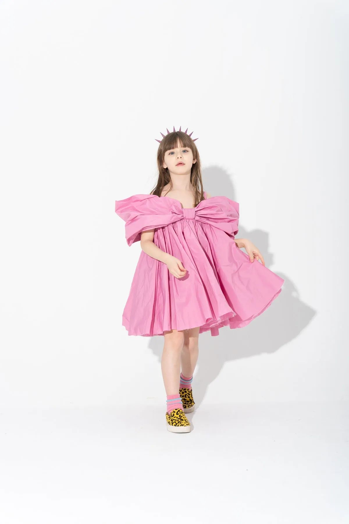 PINK BOW TAFFETA DRESS