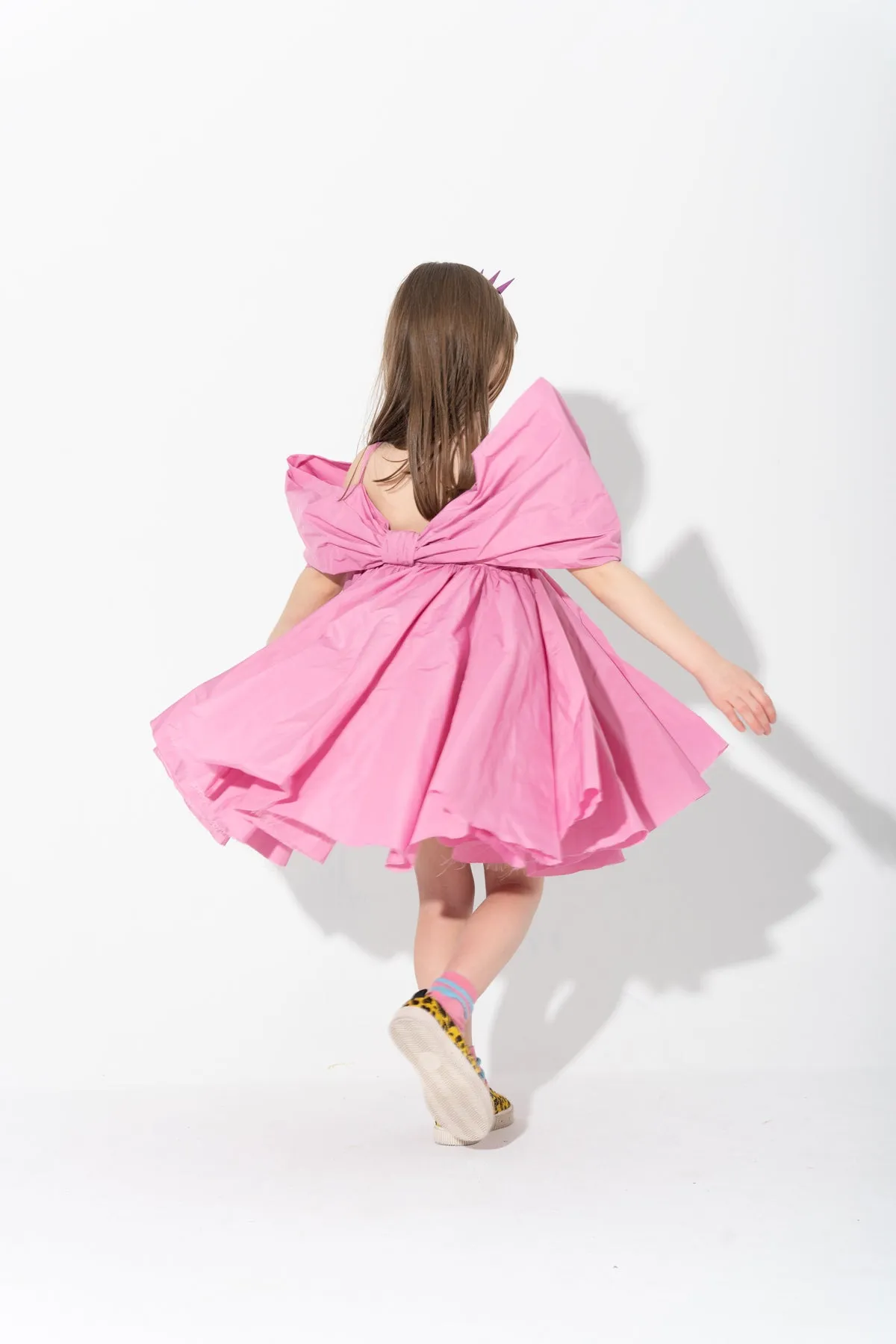 PINK BOW TAFFETA DRESS