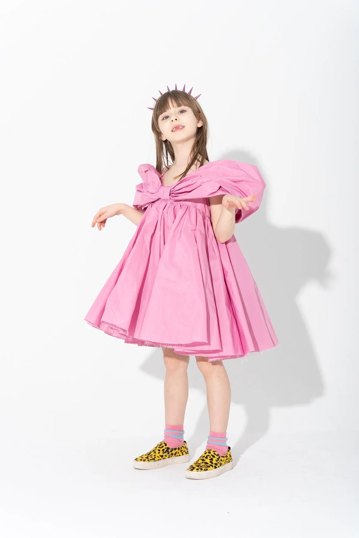 PINK BOW TAFFETA DRESS
