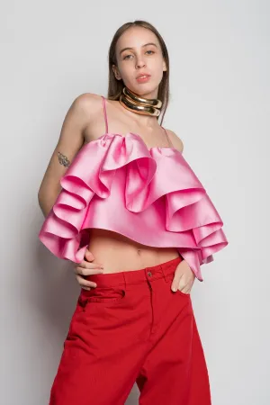 PINK FRONT FRILL TOP