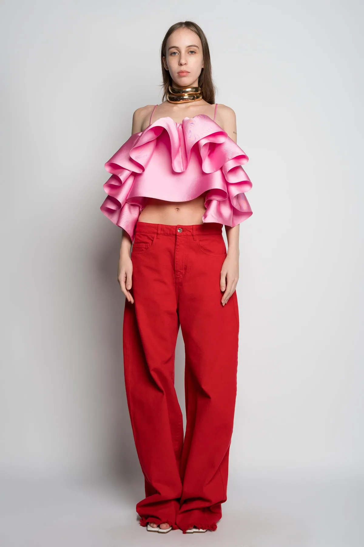 PINK FRONT FRILL TOP