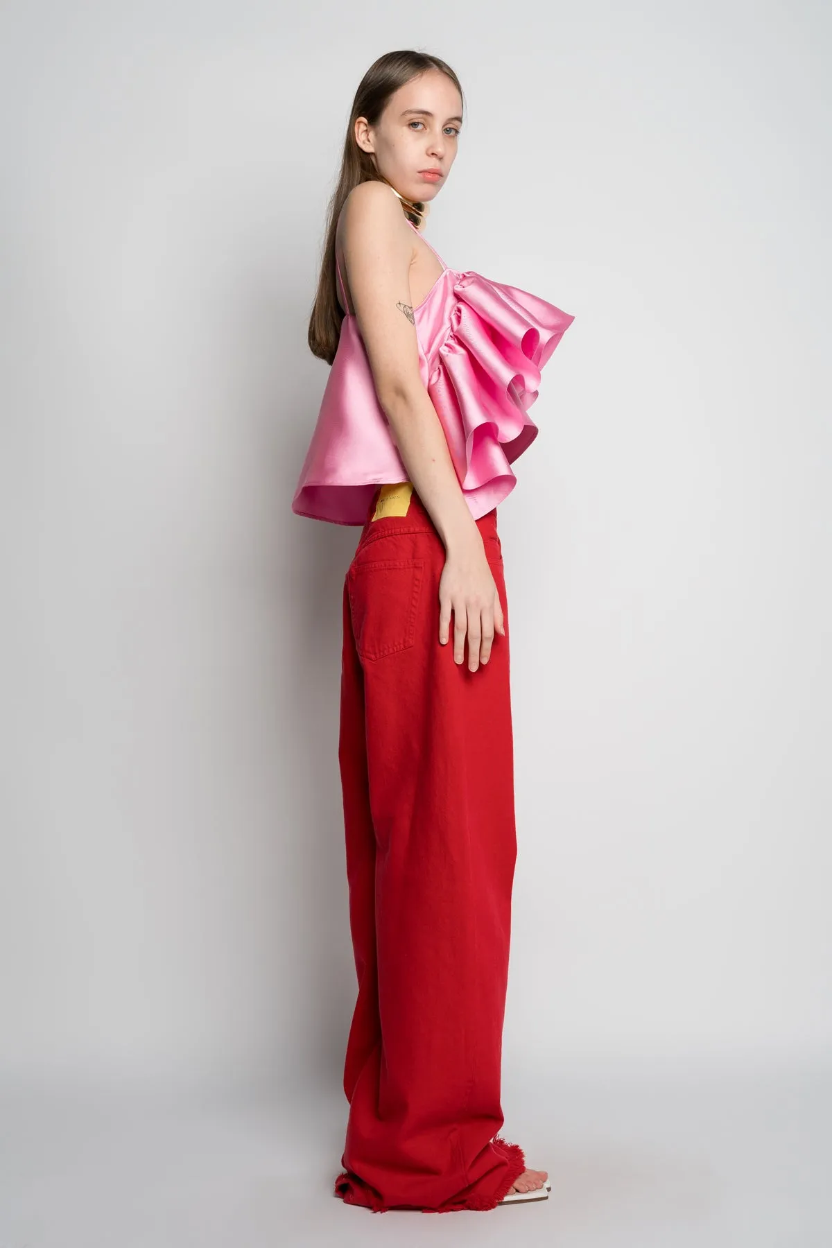 PINK FRONT FRILL TOP