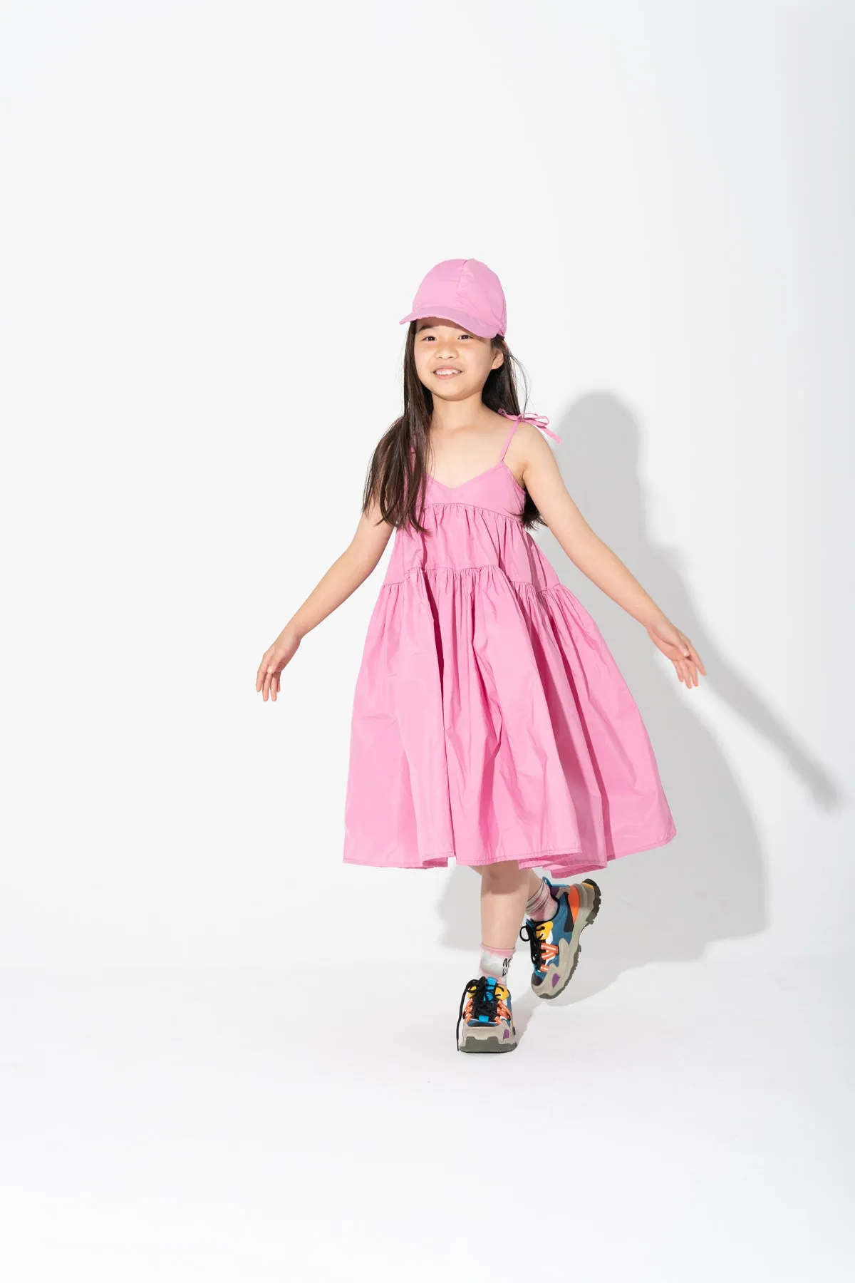 PINK STRAPPY GATHERED DRESS