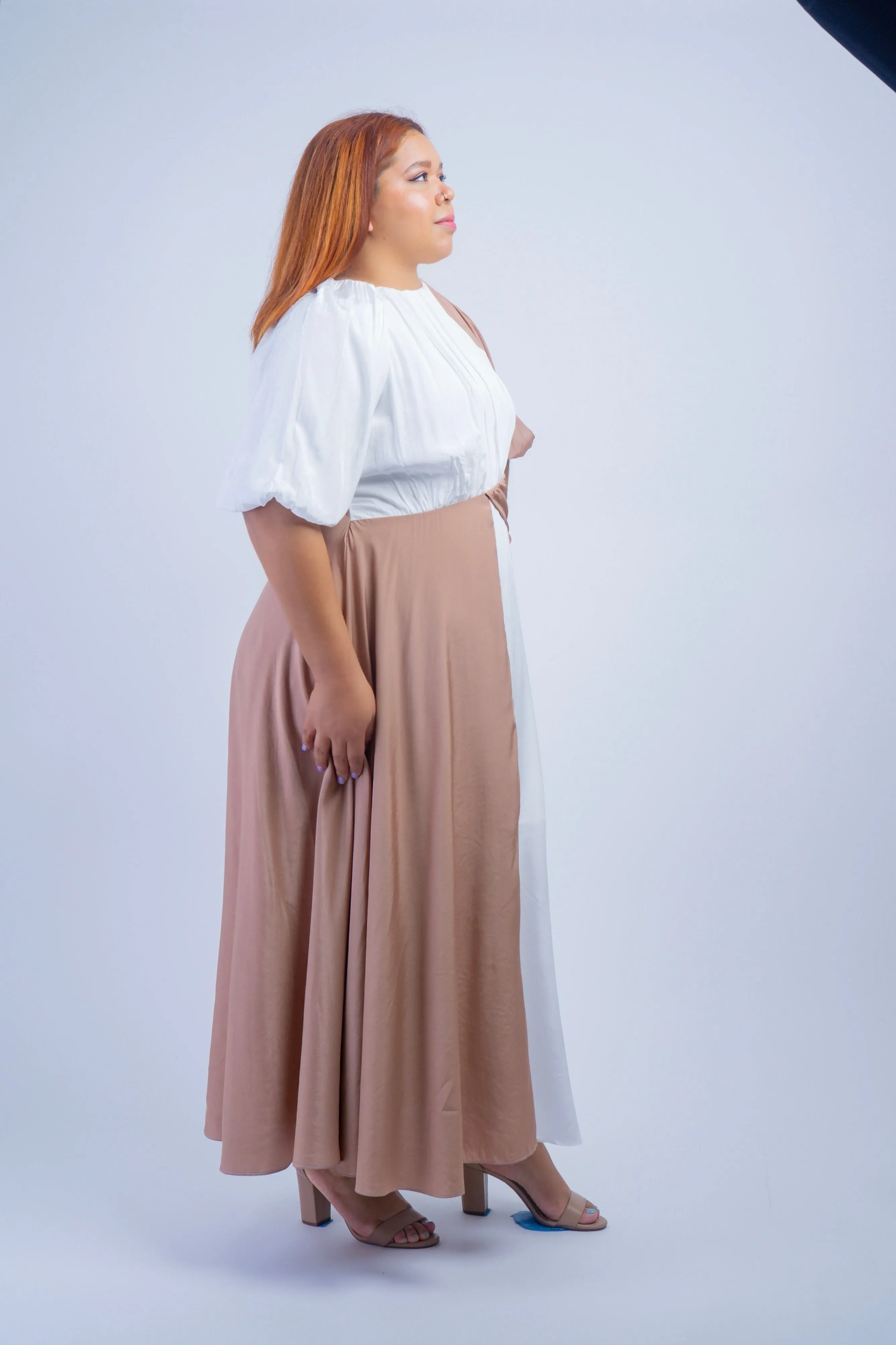 Plus White Tan Color Block Maxi Dress