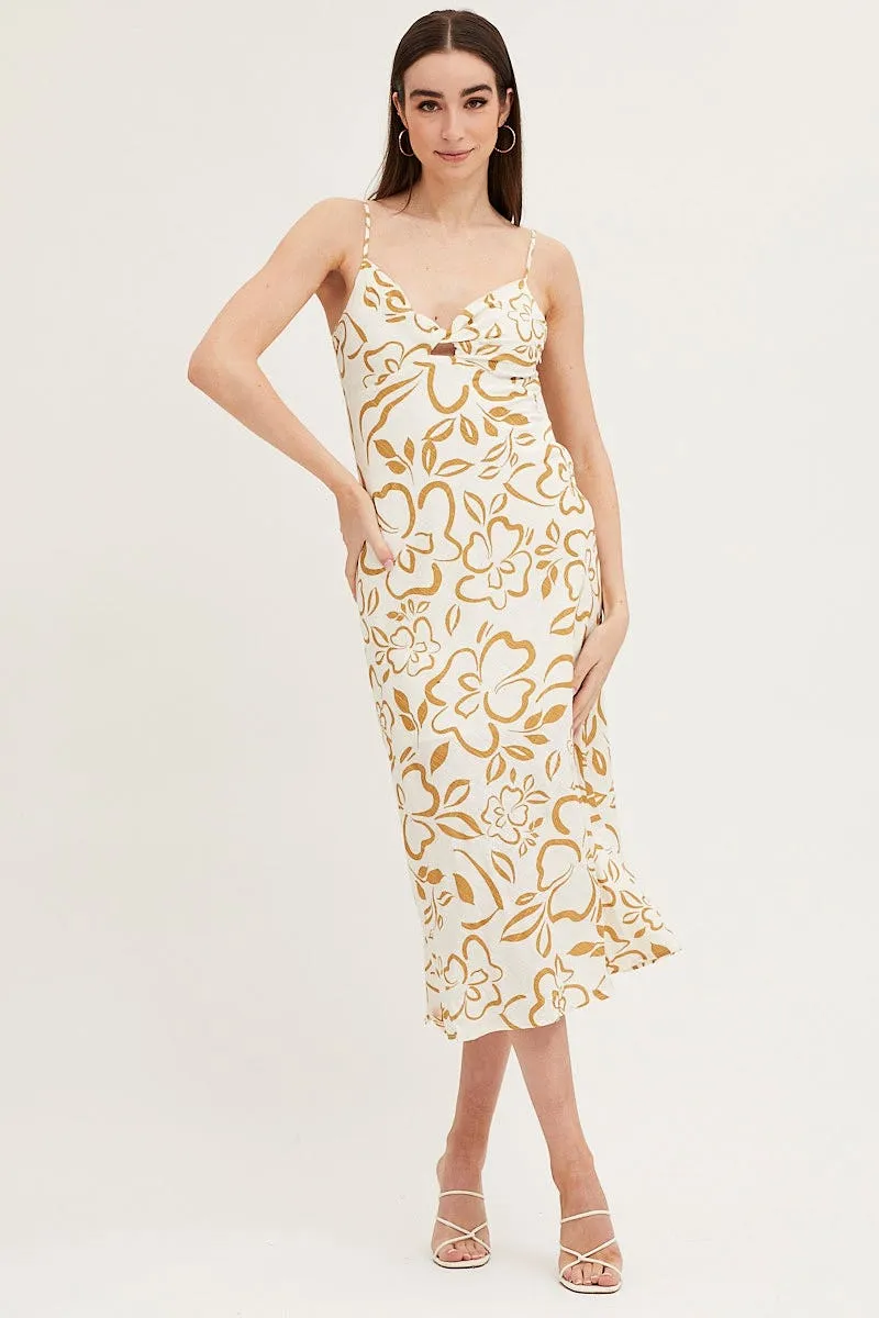 Print Linen Slip Midi Dress