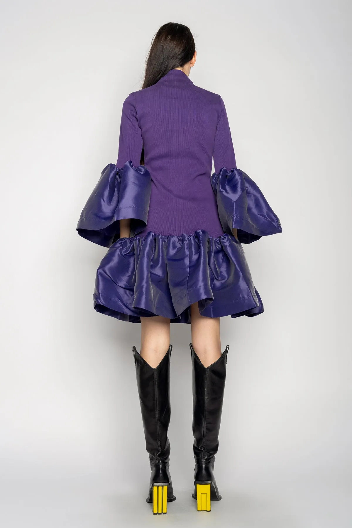 PURPLE PUFF SLEEVE AND HEM DRESS