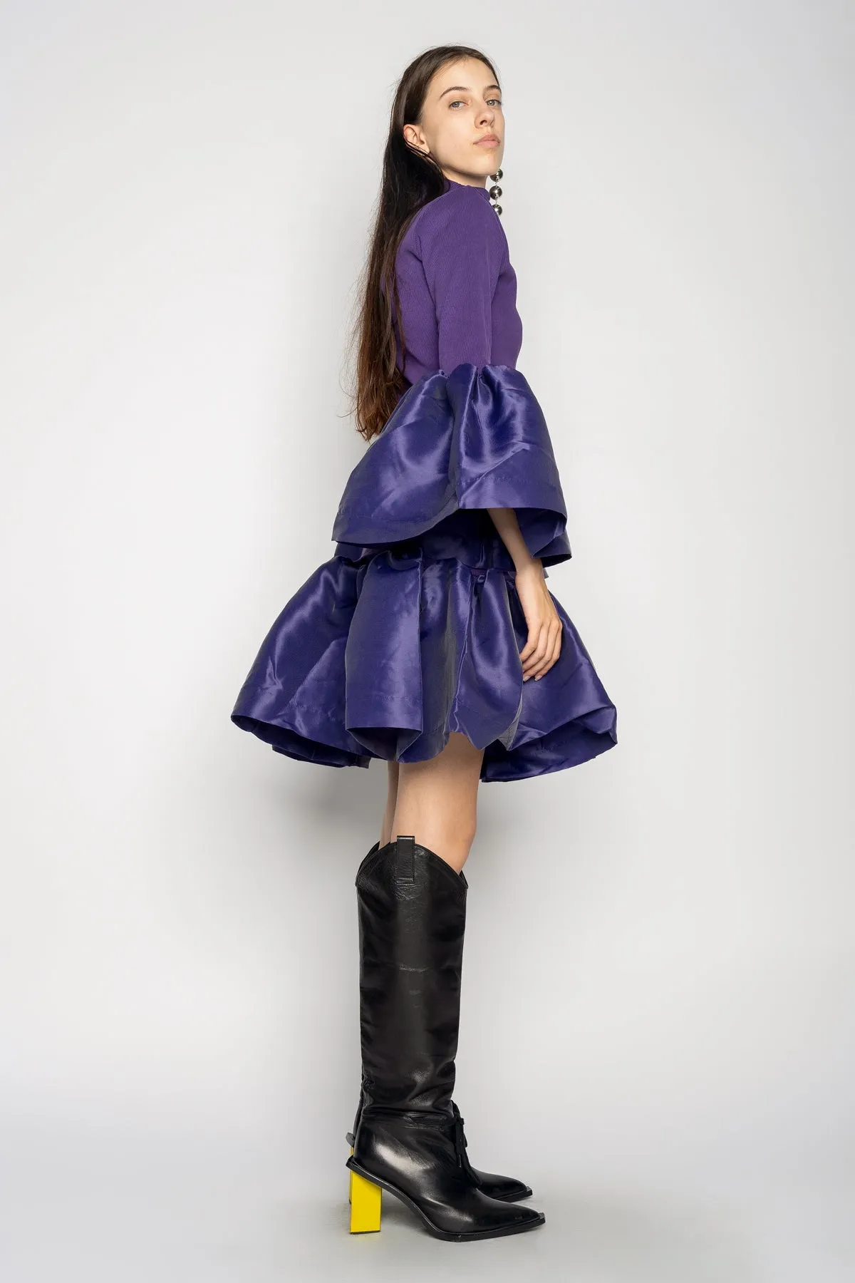 PURPLE PUFF SLEEVE AND HEM DRESS