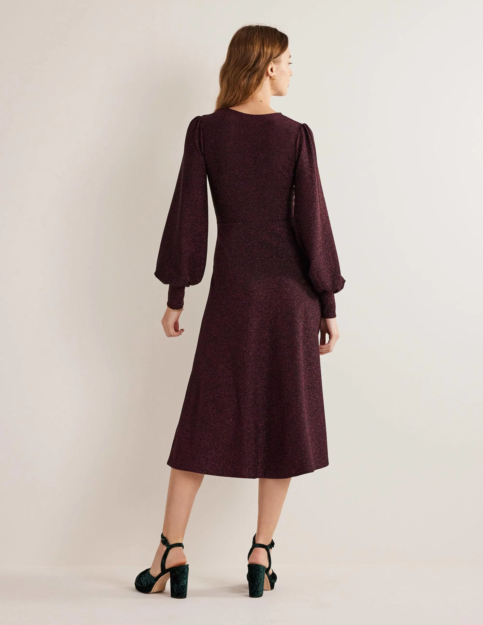 Purple Sparkle Metallic Jersey Midi Dress-Purple Sparkle