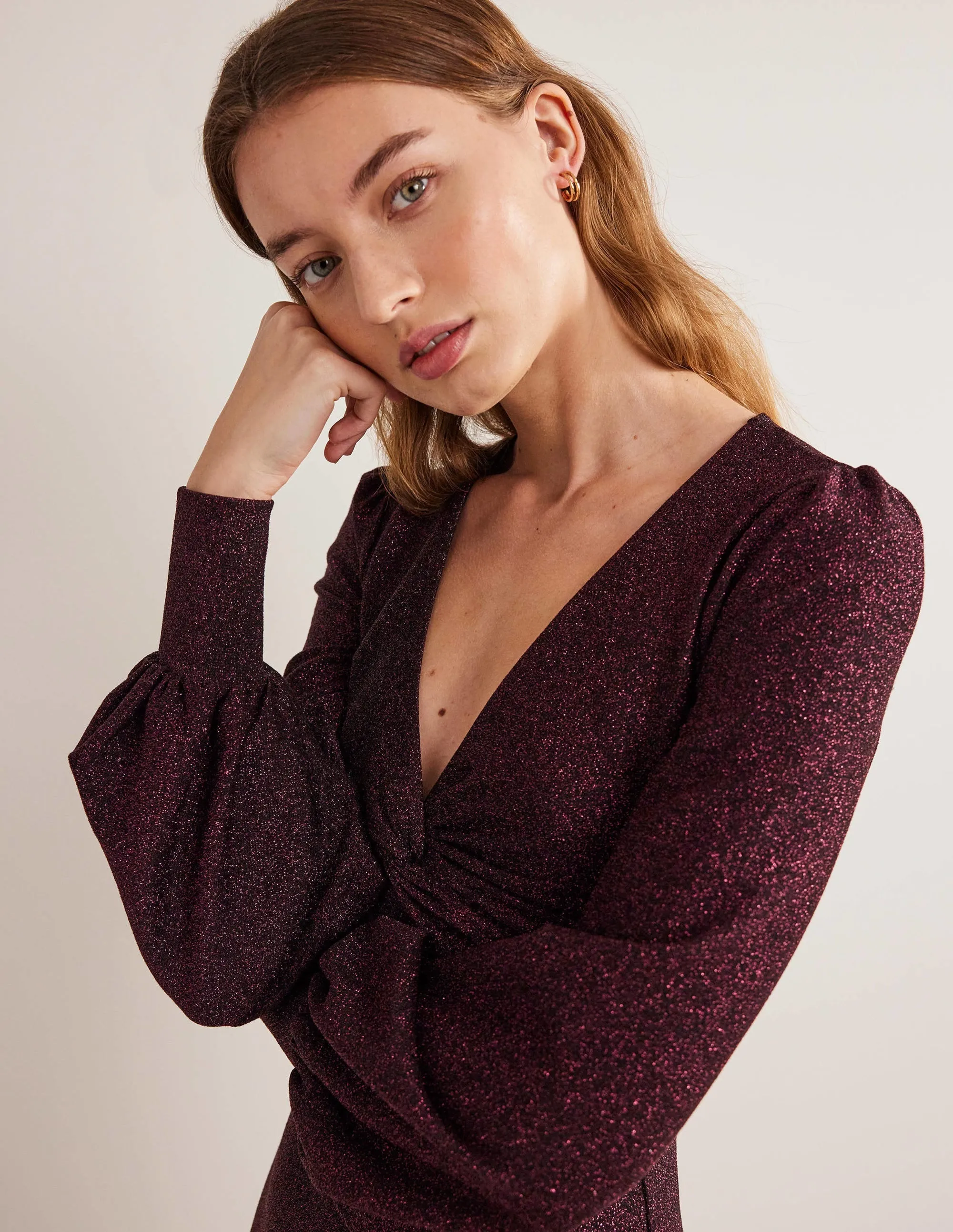 Purple Sparkle Metallic Jersey Midi Dress-Purple Sparkle