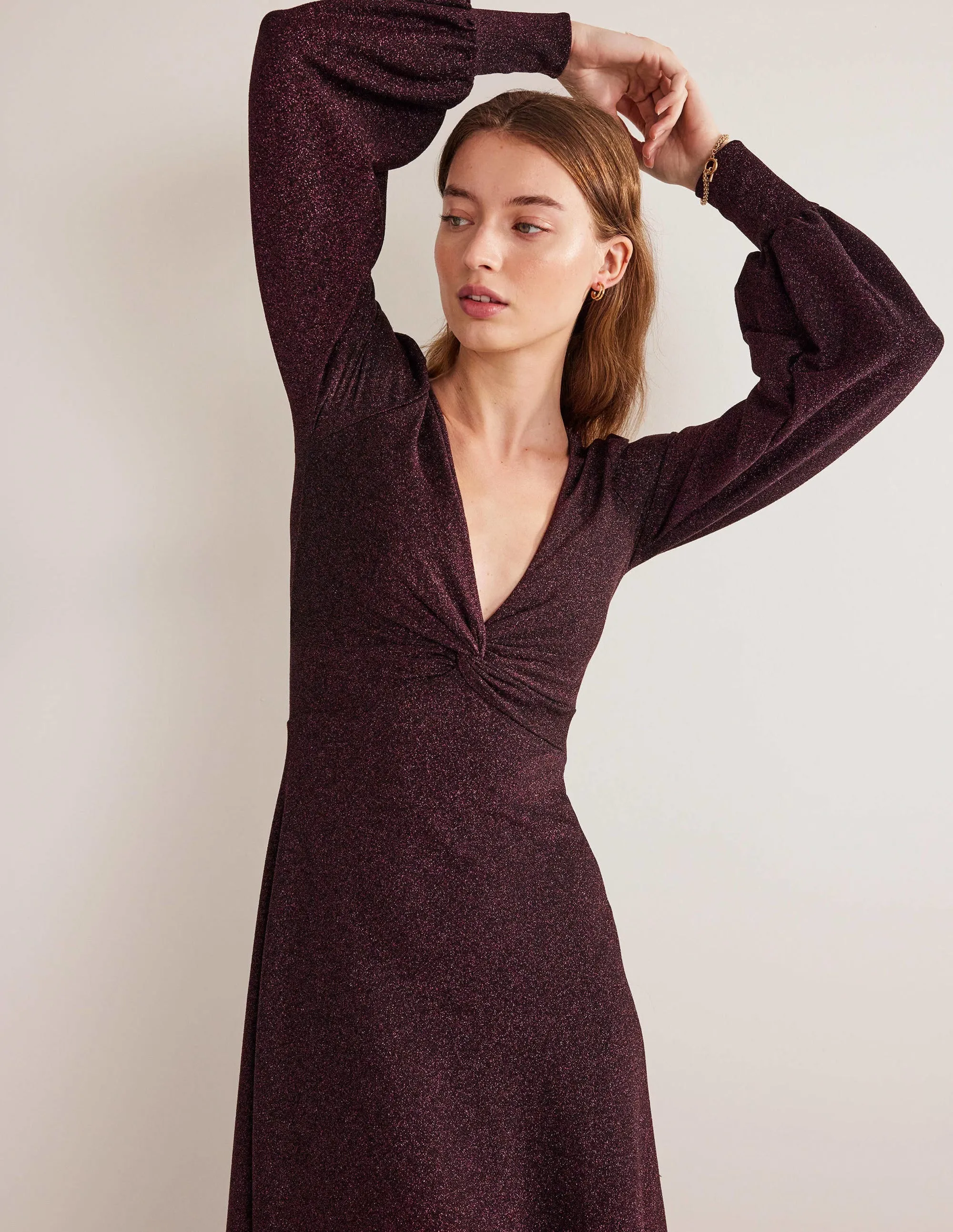 Purple Sparkle Metallic Jersey Midi Dress-Purple Sparkle