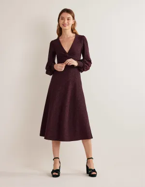 Purple Sparkle Metallic Jersey Midi Dress-Purple Sparkle