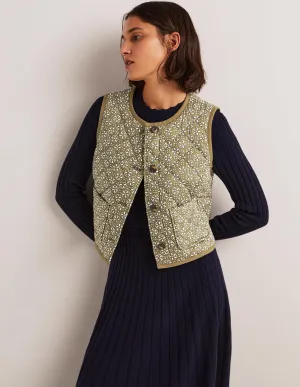 Quilted Vest-Basil Green. Dainty Geo
