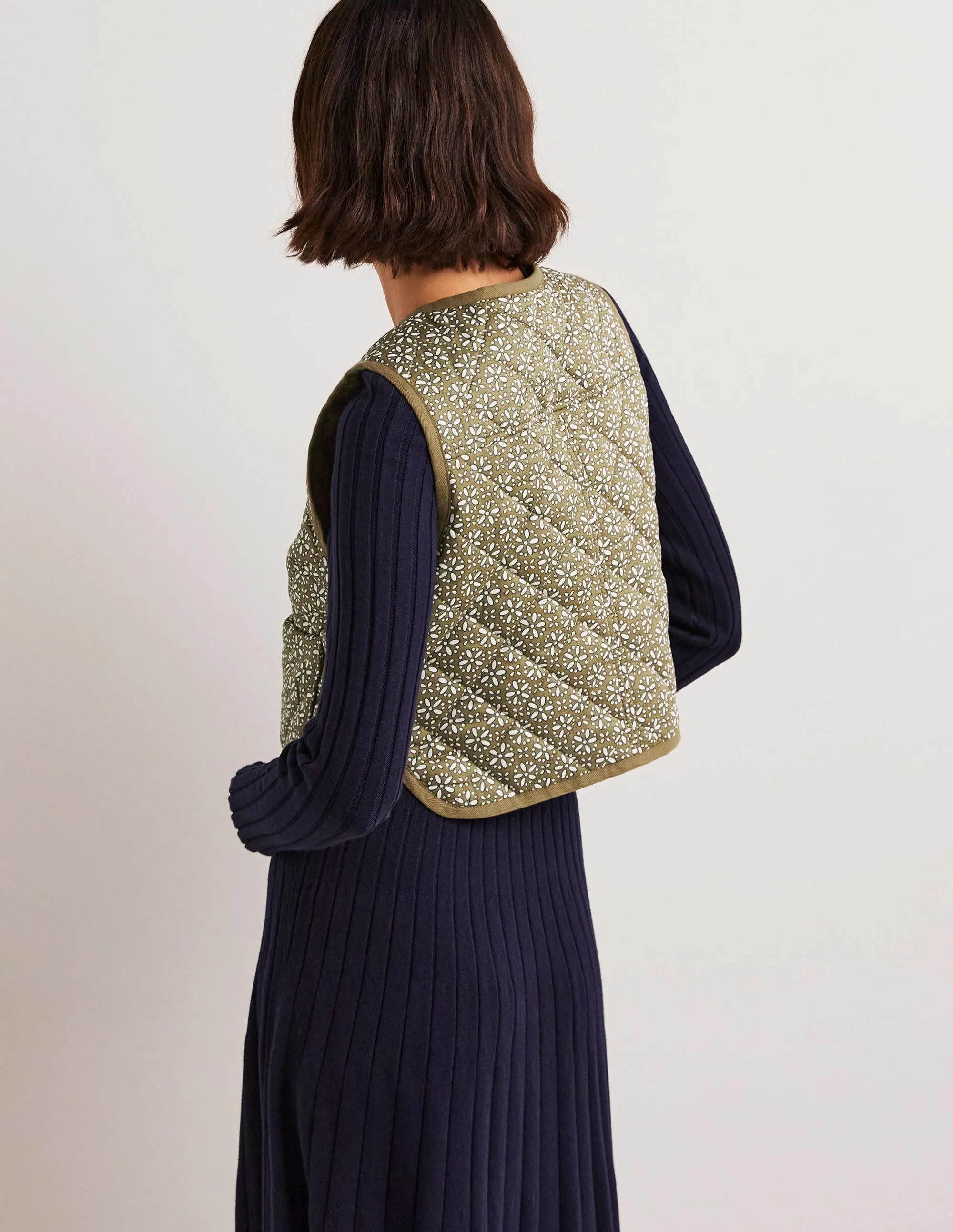 Quilted Vest-Basil Green. Dainty Geo