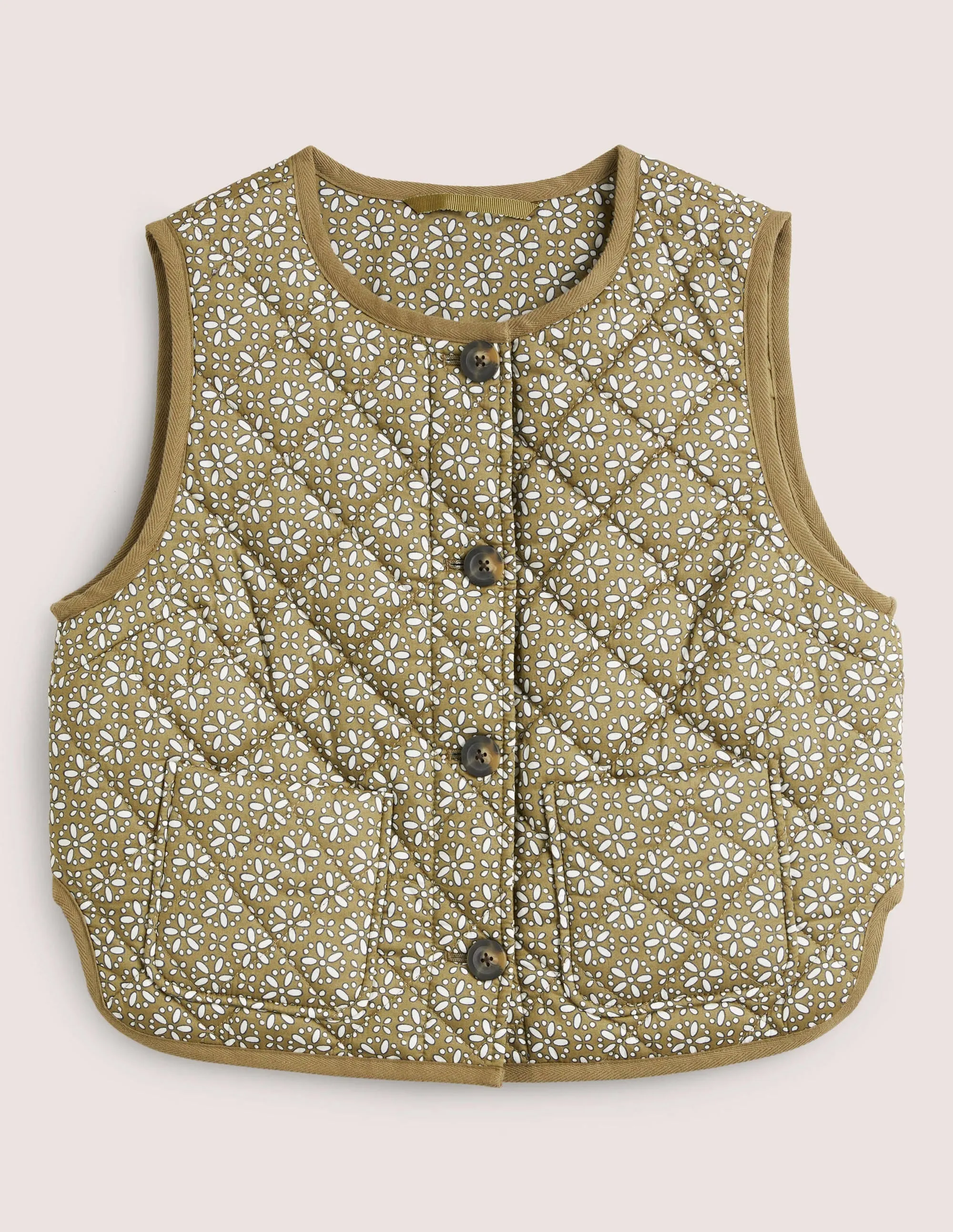 Quilted Vest-Basil Green. Dainty Geo