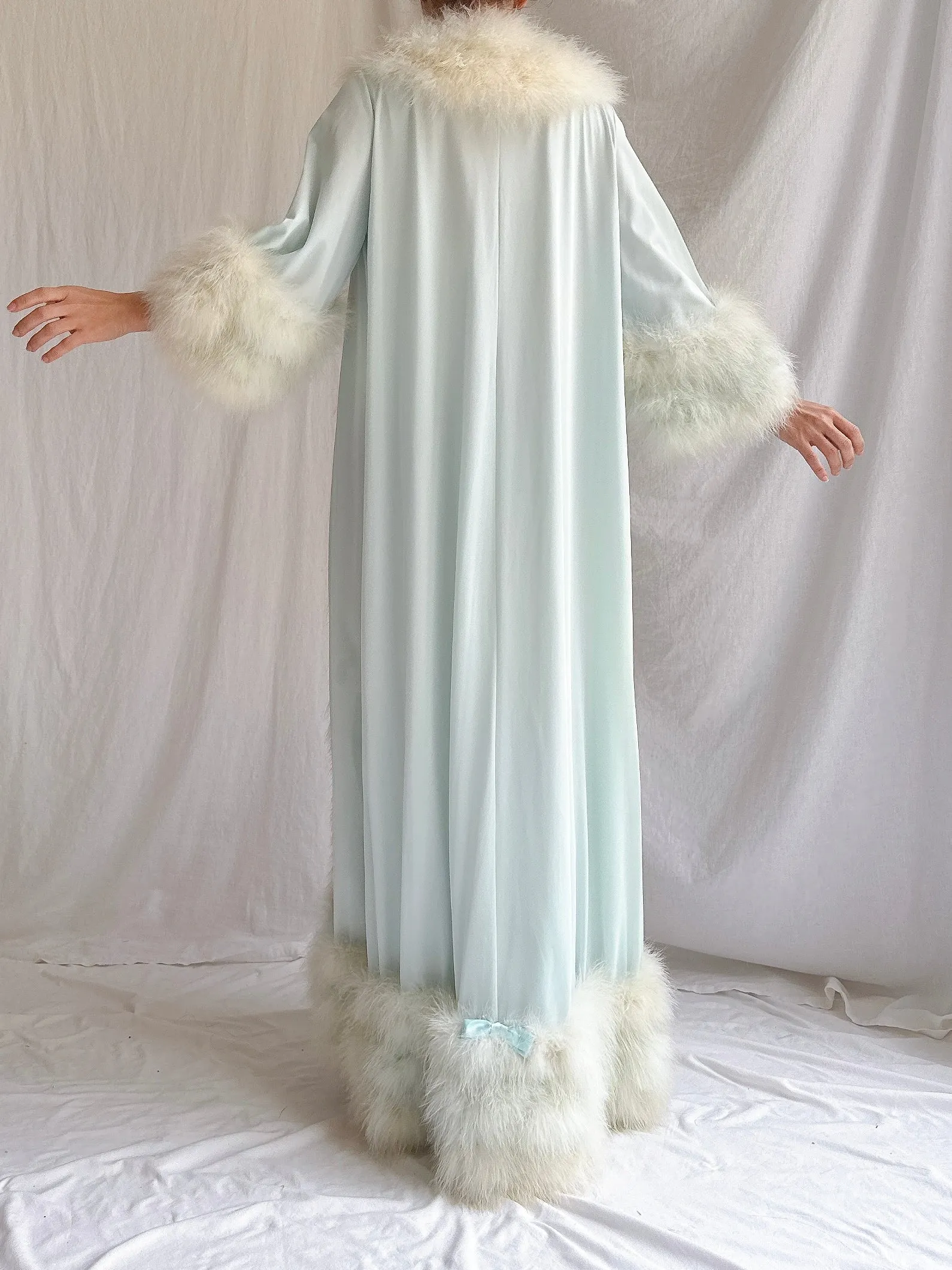 Rare 1960s Heft Baby Blue Marabou & Nylon Duster - OSFM