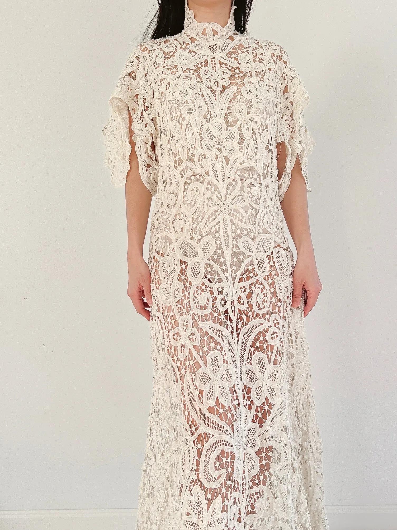 Rare Antique Battenburg Tape Lace Gown - S-M