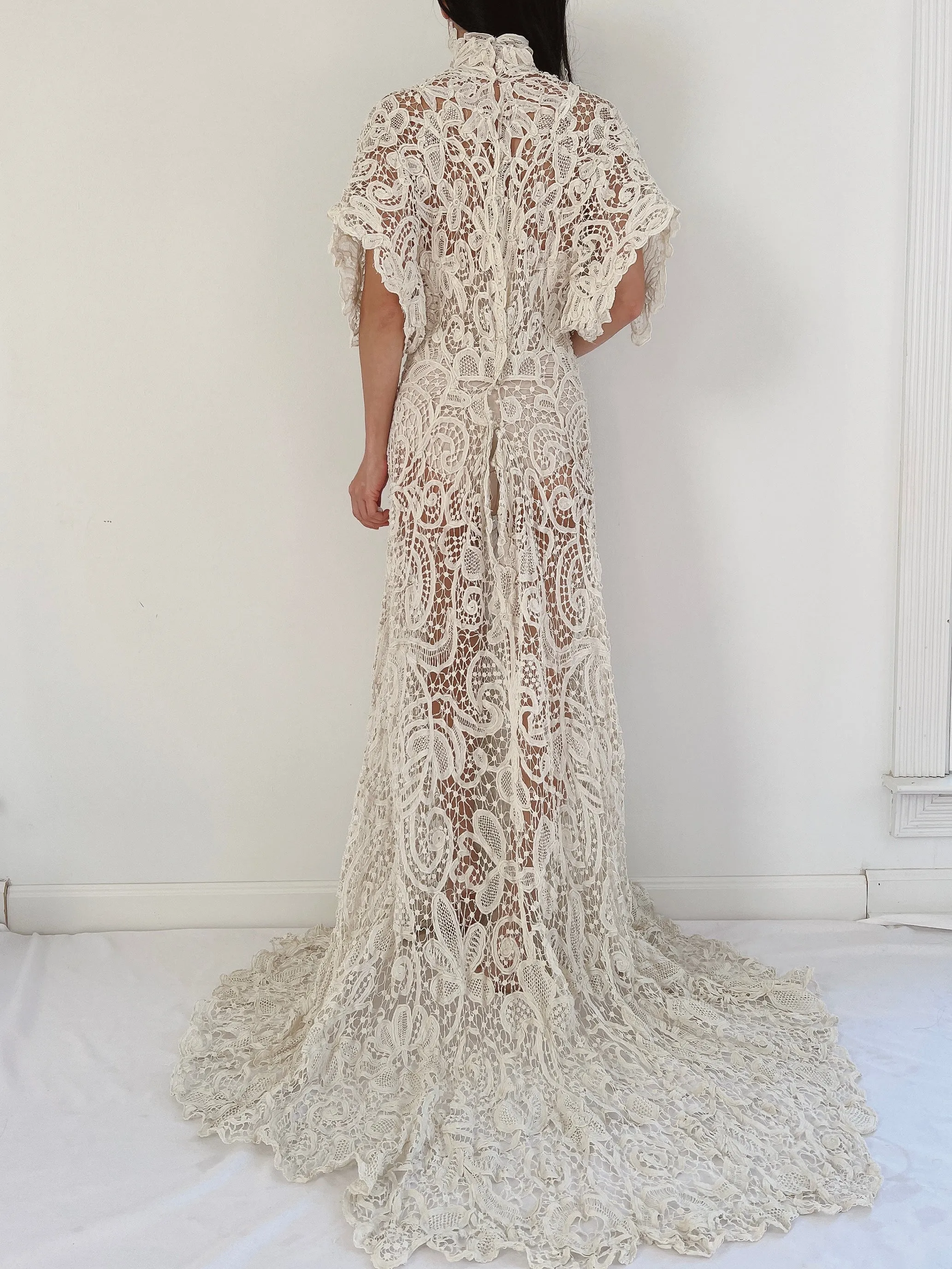 Rare Antique Battenburg Tape Lace Gown - S-M