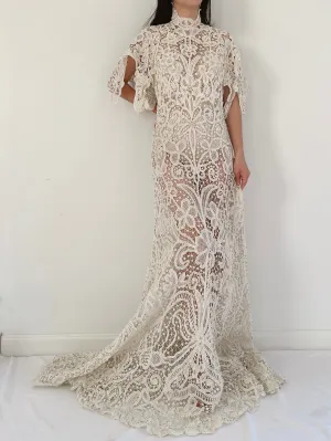 Rare Antique Battenburg Tape Lace Gown - S-M